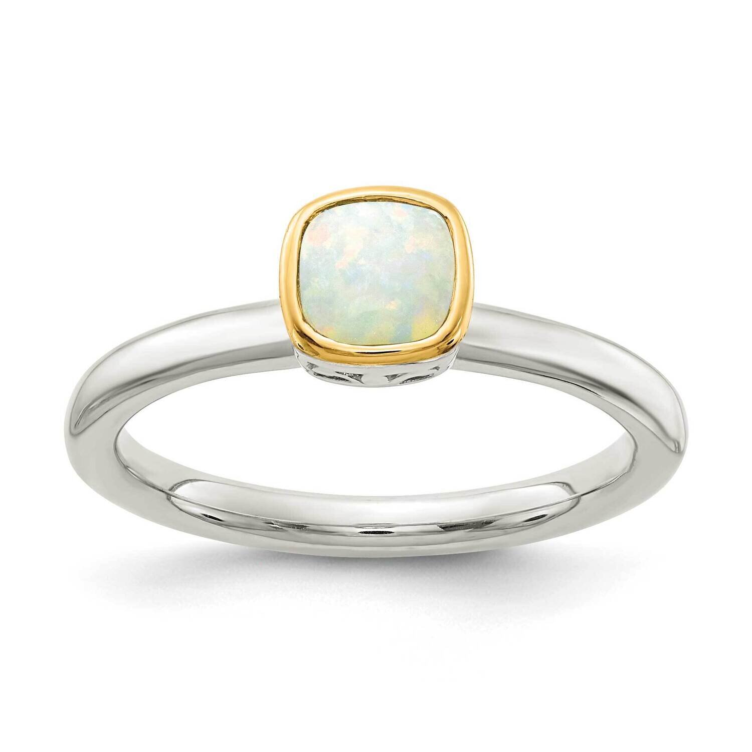 Milky Opal Ring Sterling Silver with 14k Gold Accent QTC1737