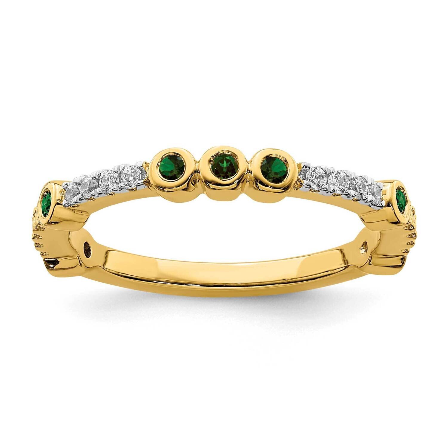 Created Emerald &amp; Diamond Ring 14k Gold SK2068