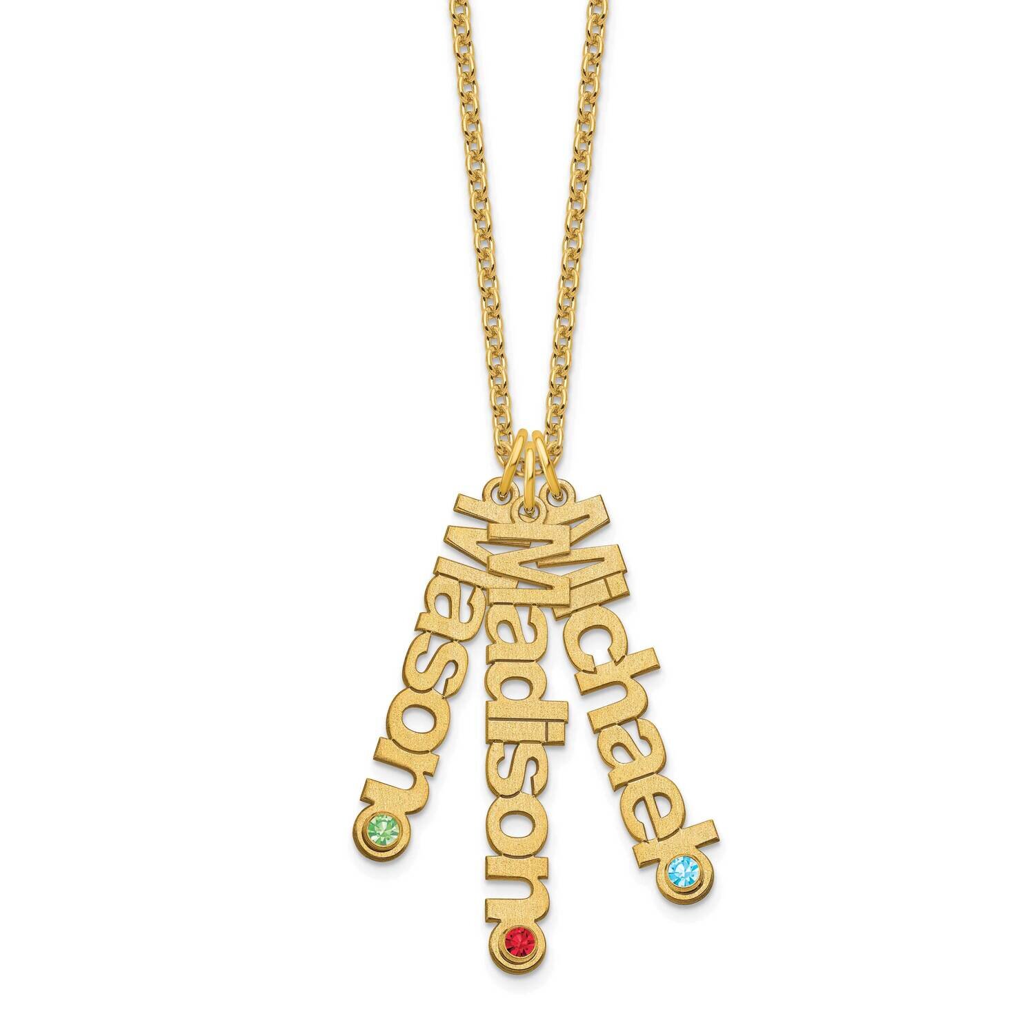 3 Pendant Name Necklace with Birthstones 14k Gold Satin XNA1091Y, MPN: XNA1091Y, 191101992018