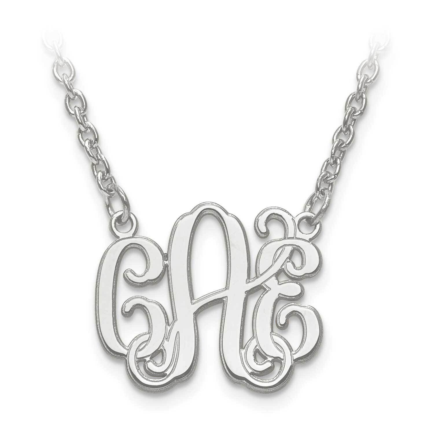 XS Laser Polished Etched Outline Monogram with Chain Sterling Silver Rhodium-plated XNA538SS