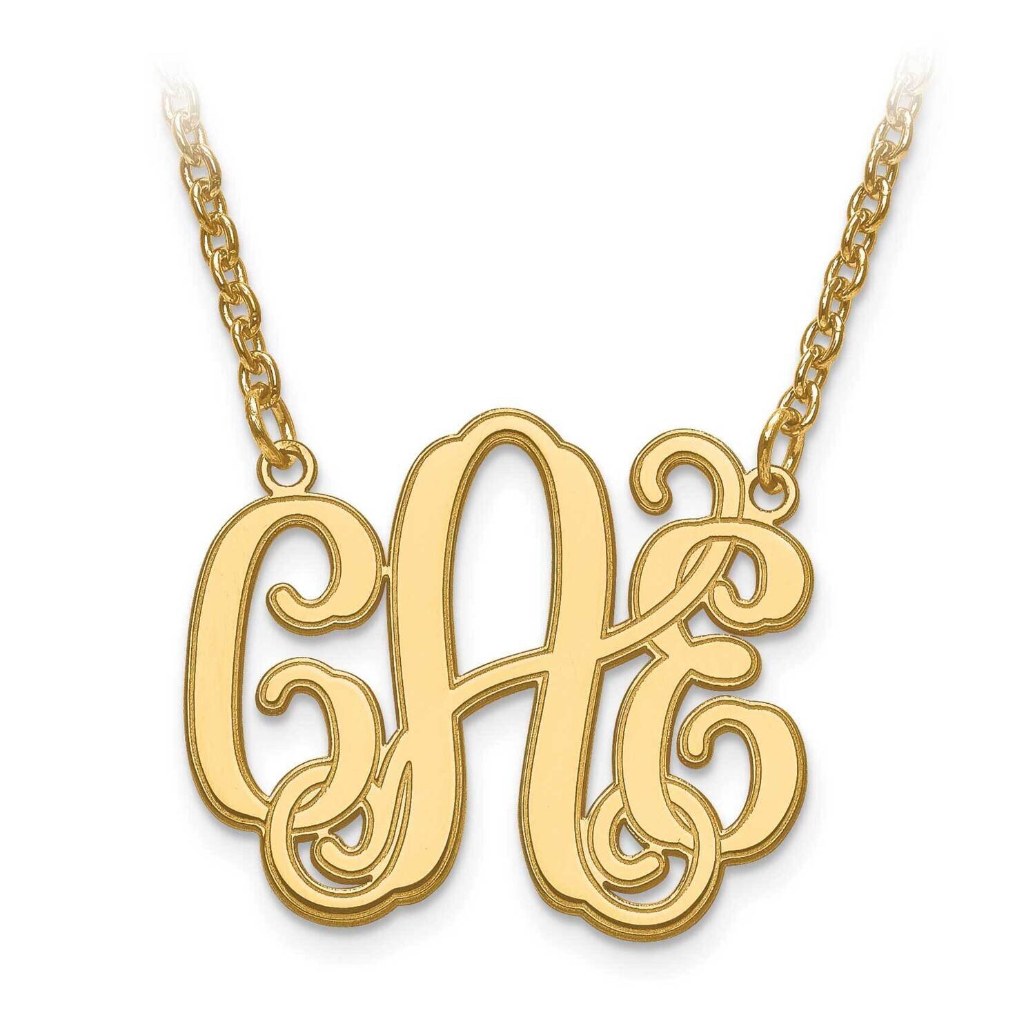 Laser Polished Etched Outline Monogram with Chain Gold-plated Silver XNA539GP