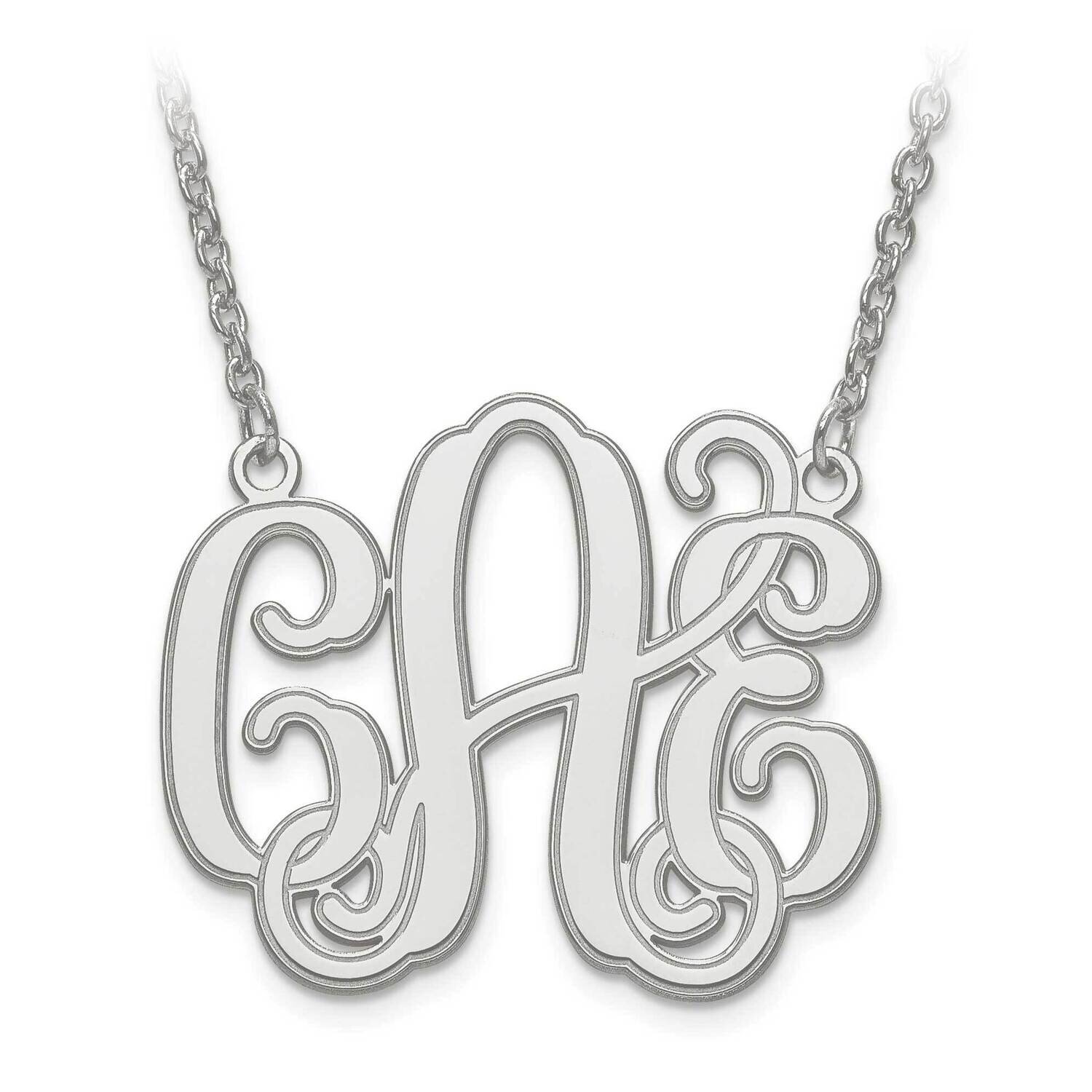 M Laser Polished Etched Outline Monogram with Chain Sterling Silver Rhodium-plated XNA540SS, MPN: X…