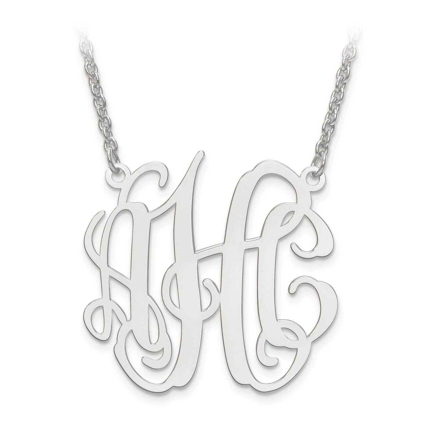 M Laser Circular Shaped Monogram Plate with Chain Sterling Silver Rhodium-plated XNA548SS