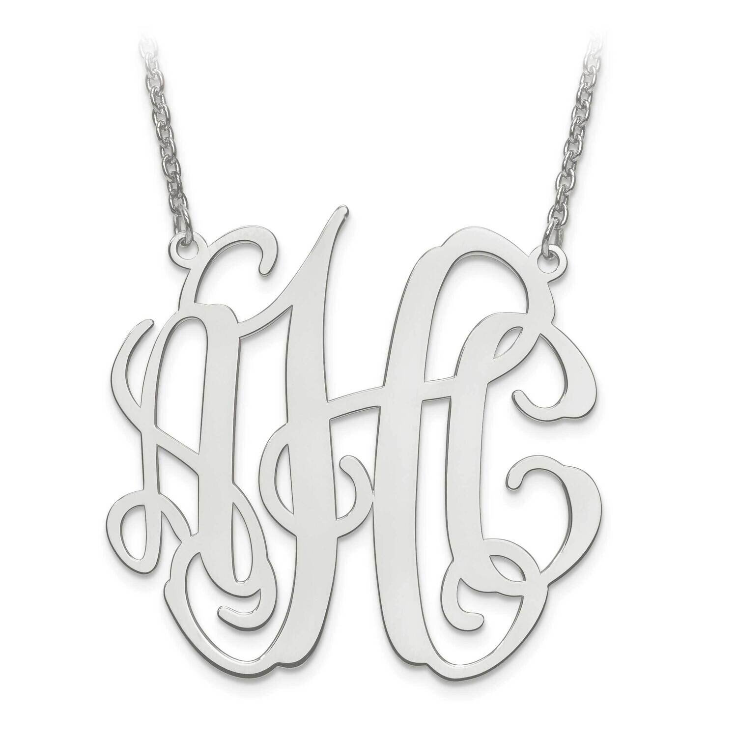 L Laser Circular Shaped Monogram Plate with Chain Sterling Silver Rhodium-plated XNA549SS