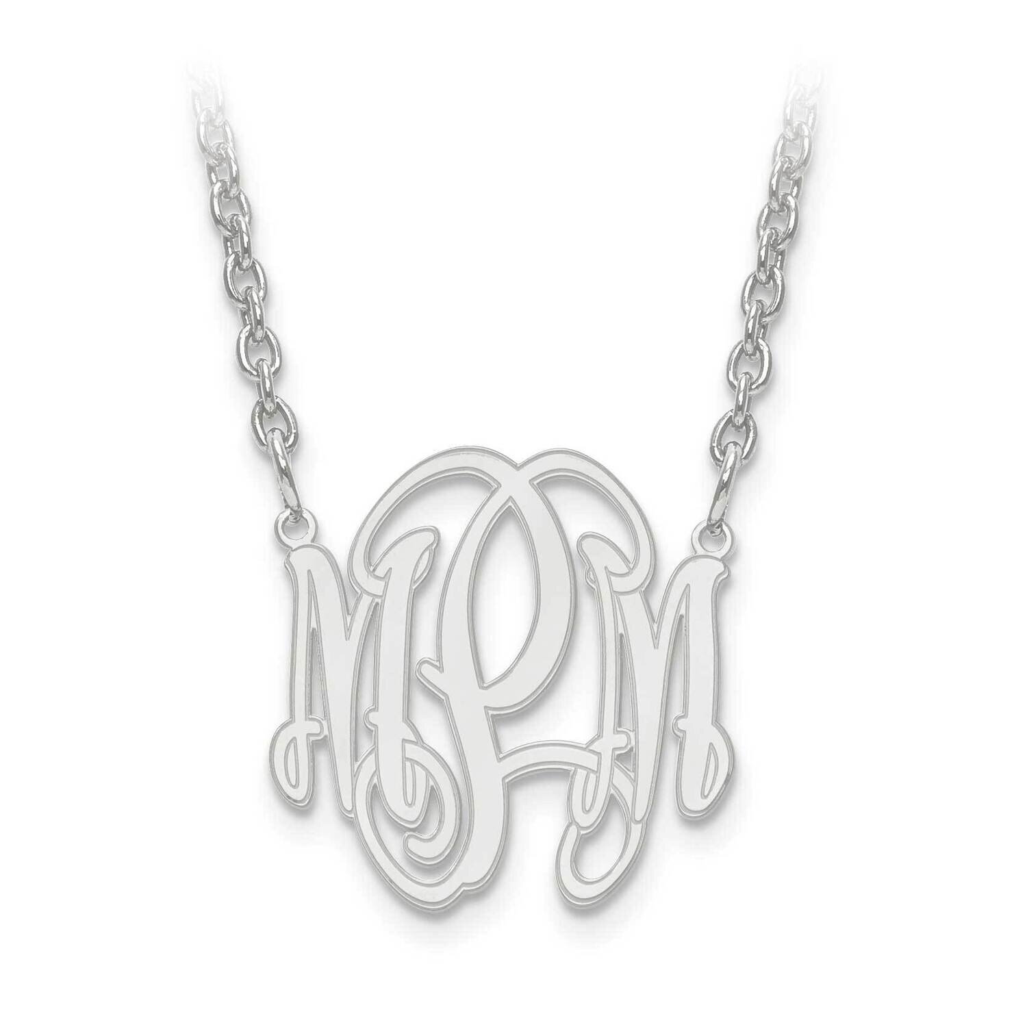 Circular Etched Outline Monogram Plate with Chain Sterling Silver Rhodium-plated XNA552SS