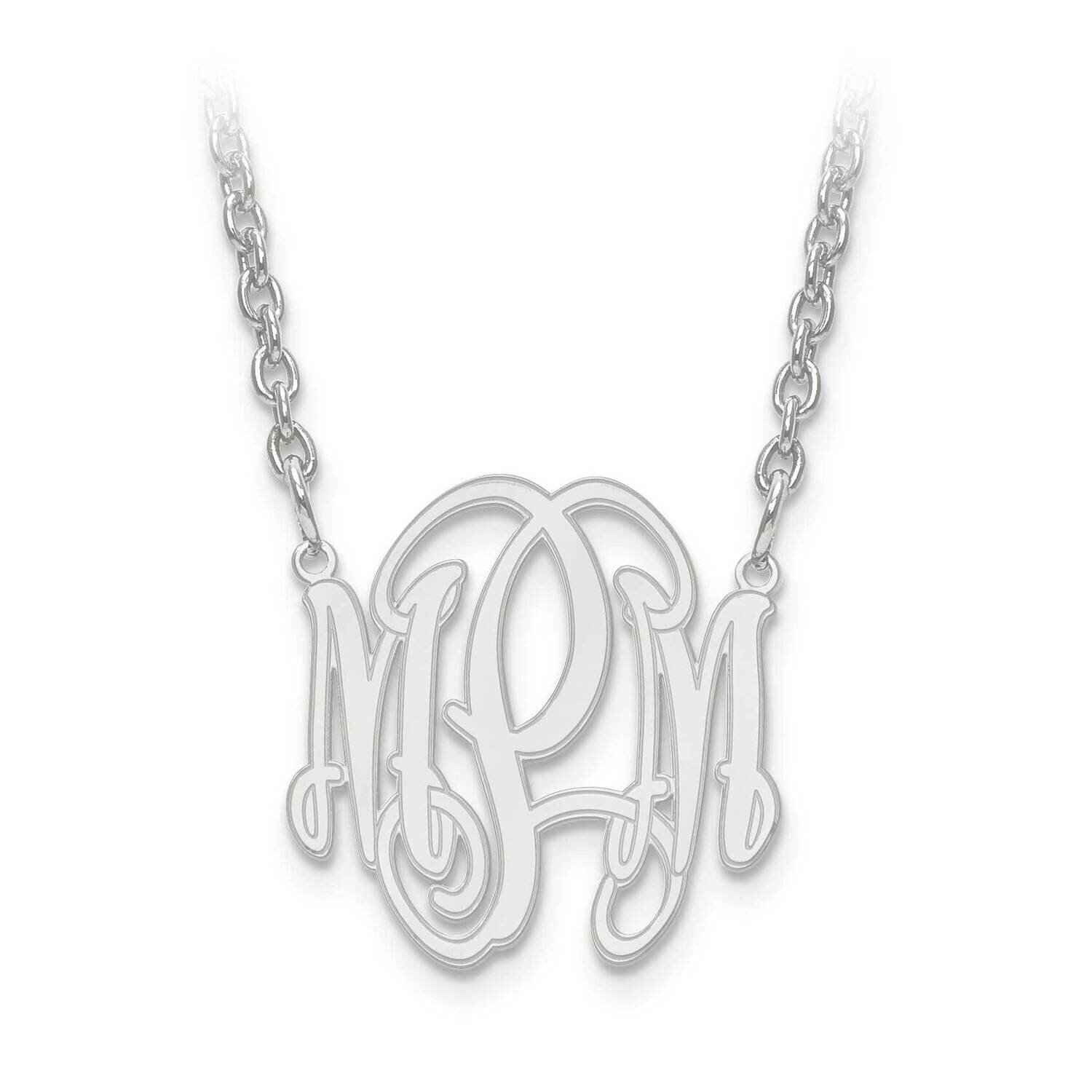 Laser Circular Shaped Etched Outline Monogram Plate with Chain 14k White Gold XNA552W, MPN: XNA552W…