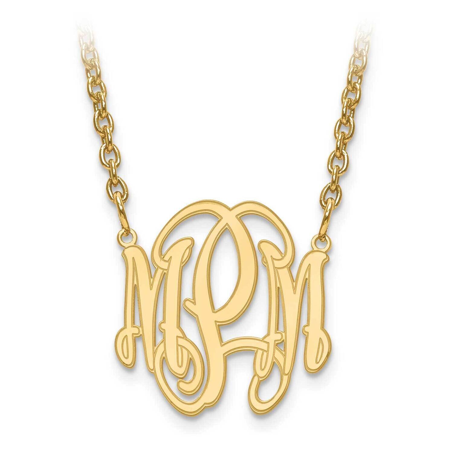 Circular Shaped Etched Outline Monogram Plate with Chain 14k Gold Laser XNA552Y