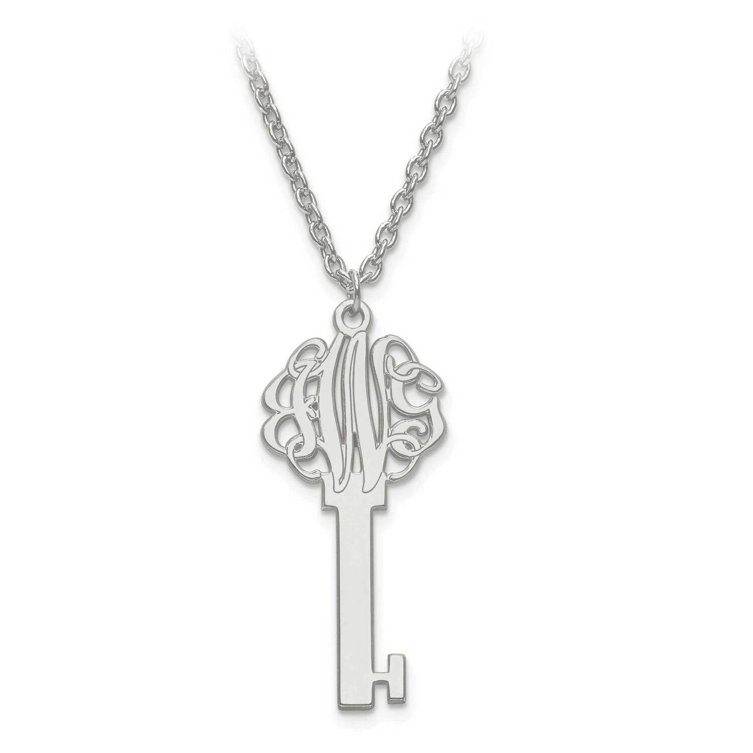 Laser Polished Key Monogram Pendant with Chain Sterling Silver Rhodium-plated XNA557SS, MPN: XNA557…