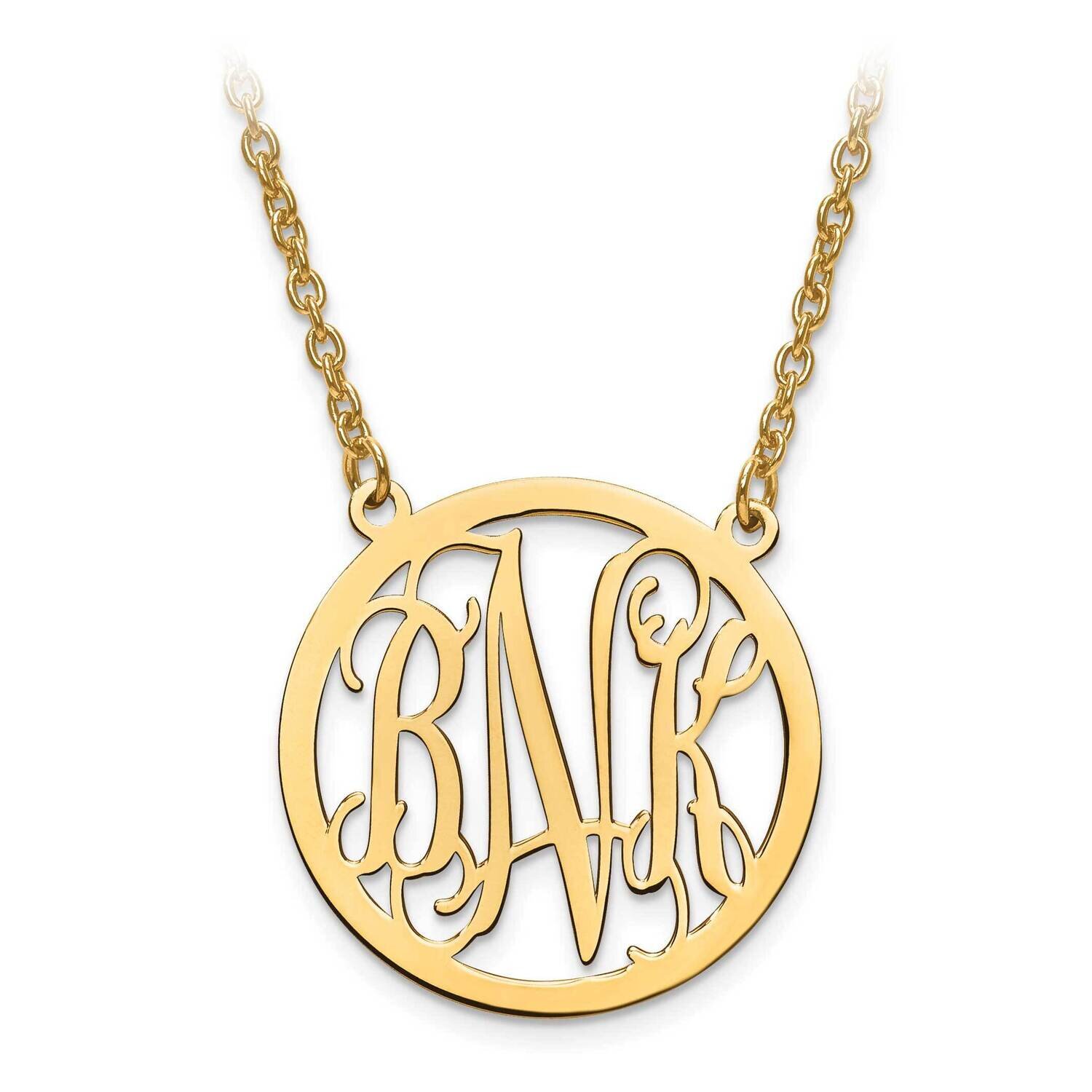 Laser Polished Monogram Circle Pendant with Chain Gold-plated Silver XNA564GP
