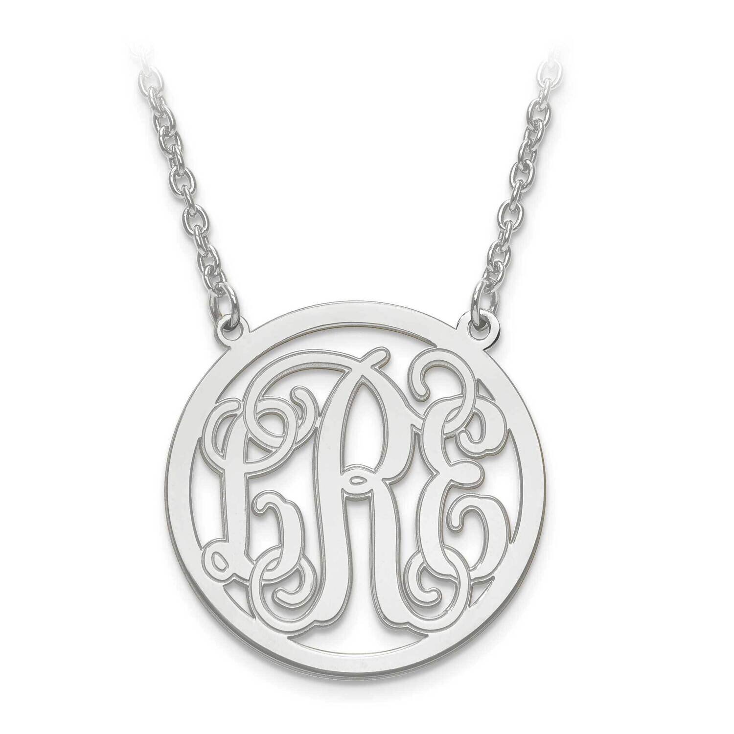 Etched Outline Monogram Circle Pendant with Chain 14k White Gold Laser XNA566W