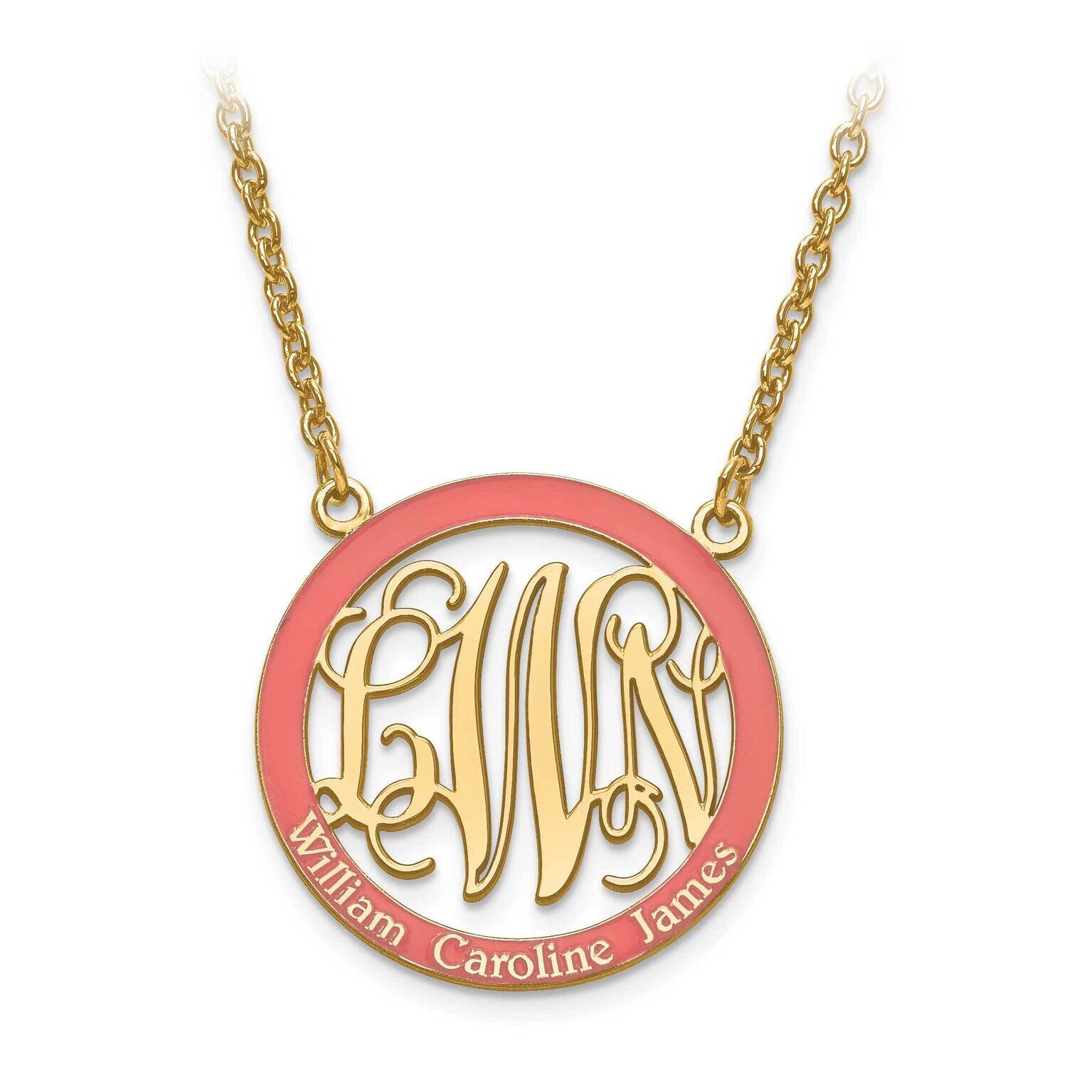 Laser Family Enameled Monogram Pendant with Chain Gold-plated Silver XNA571GP, MPN: XNA571GP,