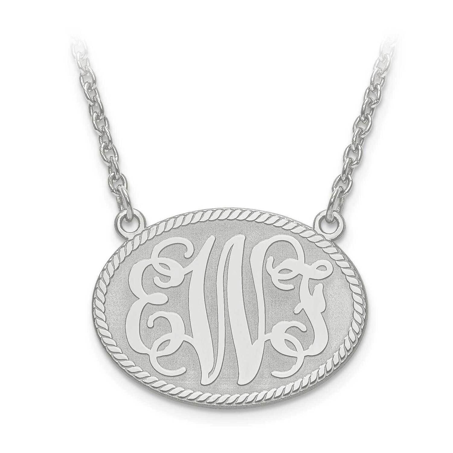 Laser Small Oval Monogram Plate And Border with Chain Sterling Silver Rhodium-plated XNA575SS, MPN:…