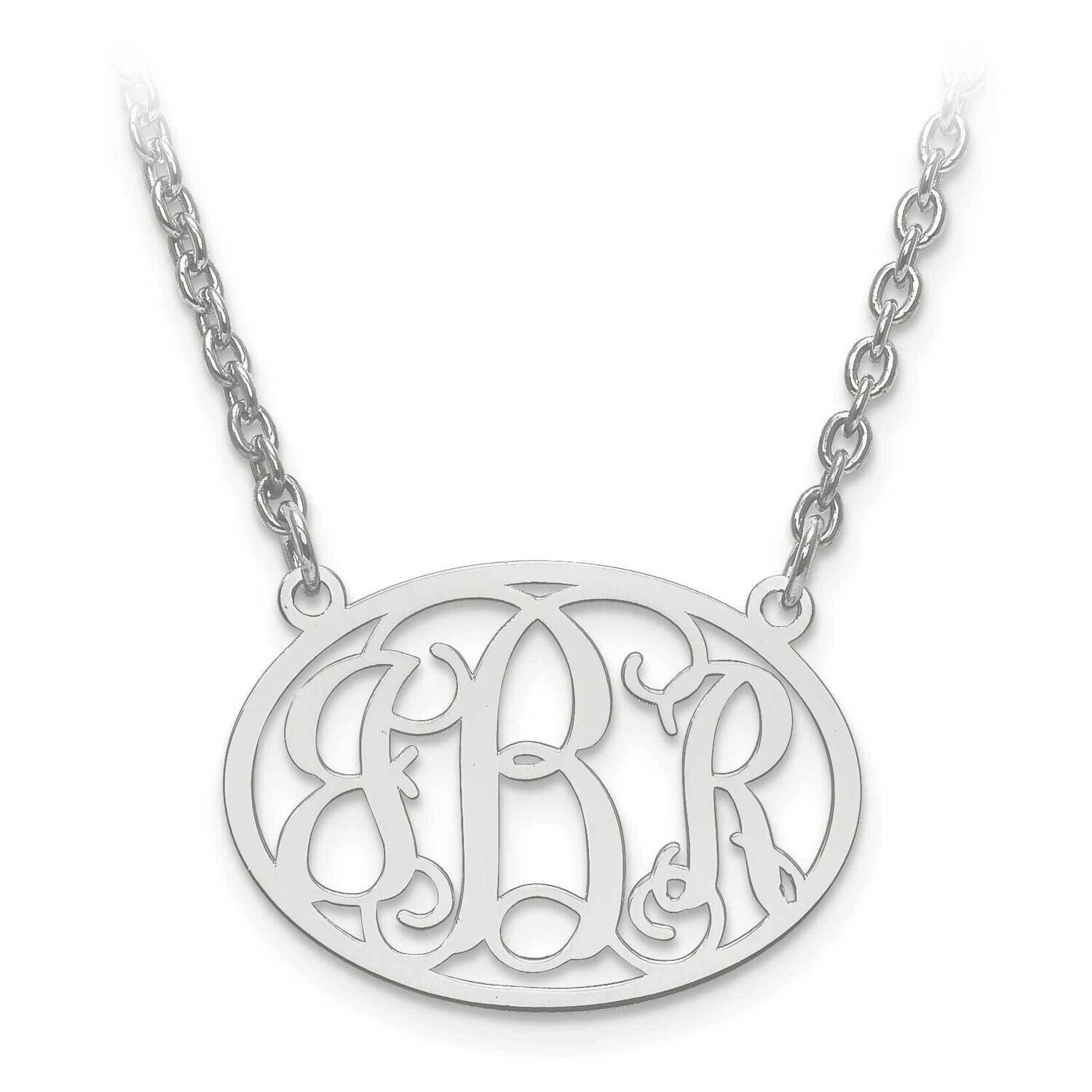 Small Laser Polished Oval Monogram Plate with Chain Sterling Silver Rhodium-plated XNA577SS
