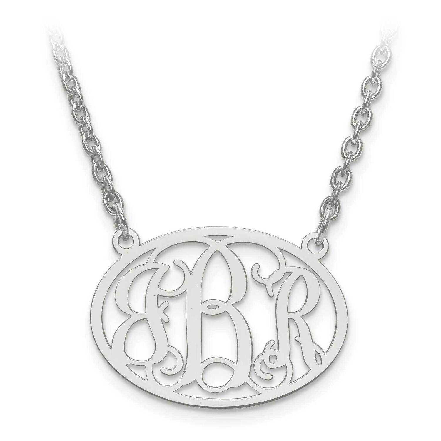 Small Laser Polished Oval Monogram Plate with Chain 14k White Gold XNA577W, MPN: XNA577W, 886774580…