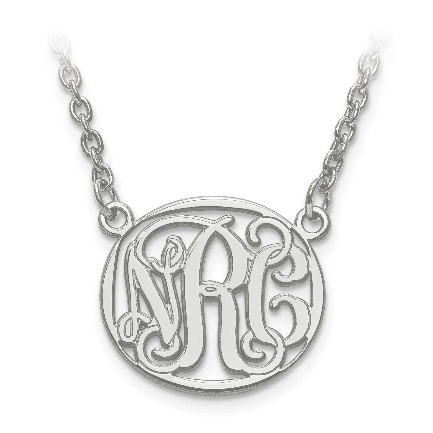 Small Etched Outline Oval Monogram Plate with Chain Sterling Silver Rhodium-plated XNA579SS