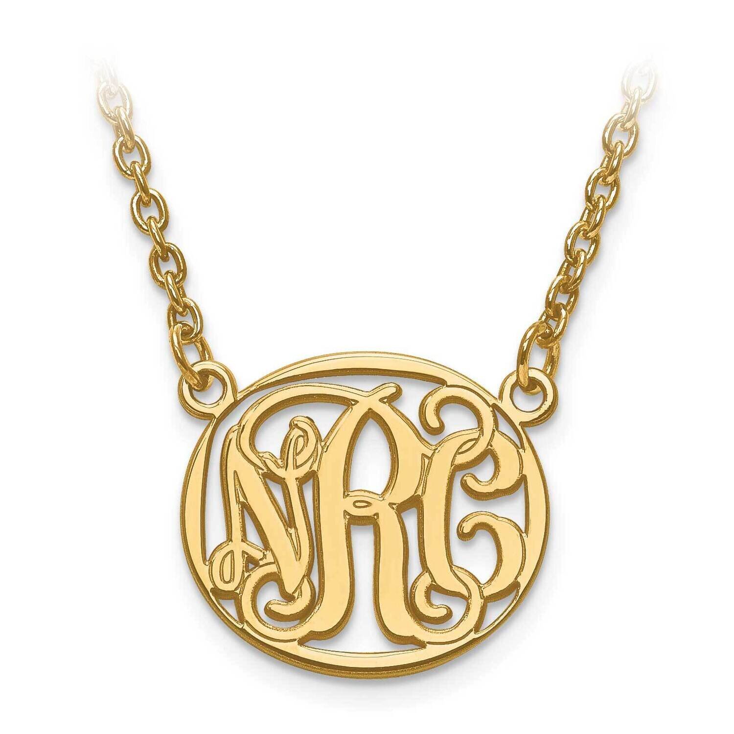 Small Laser Etched Outline Oval Monogram Plate with Chain 14k Gold XNA579Y