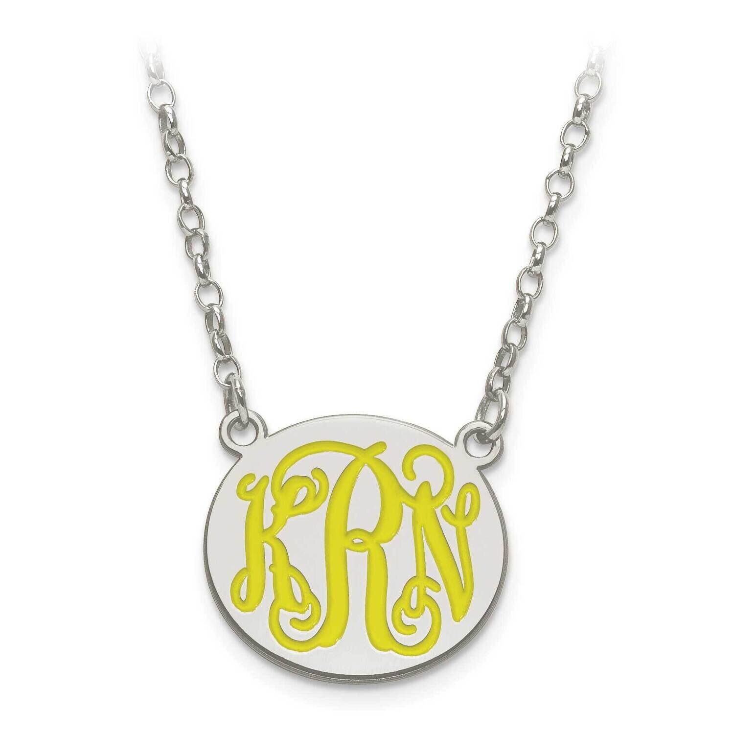 Small Polished Enameled Monogram Plate with Chain Sterling Silver Rhodium-plated XNA583SS, MPN: XNA…