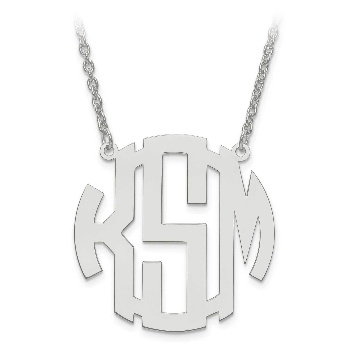 Medium Polished Block Letter Circular Monogram Plate with Chain 14k White Gold XNA589W, MPN: XNA589…