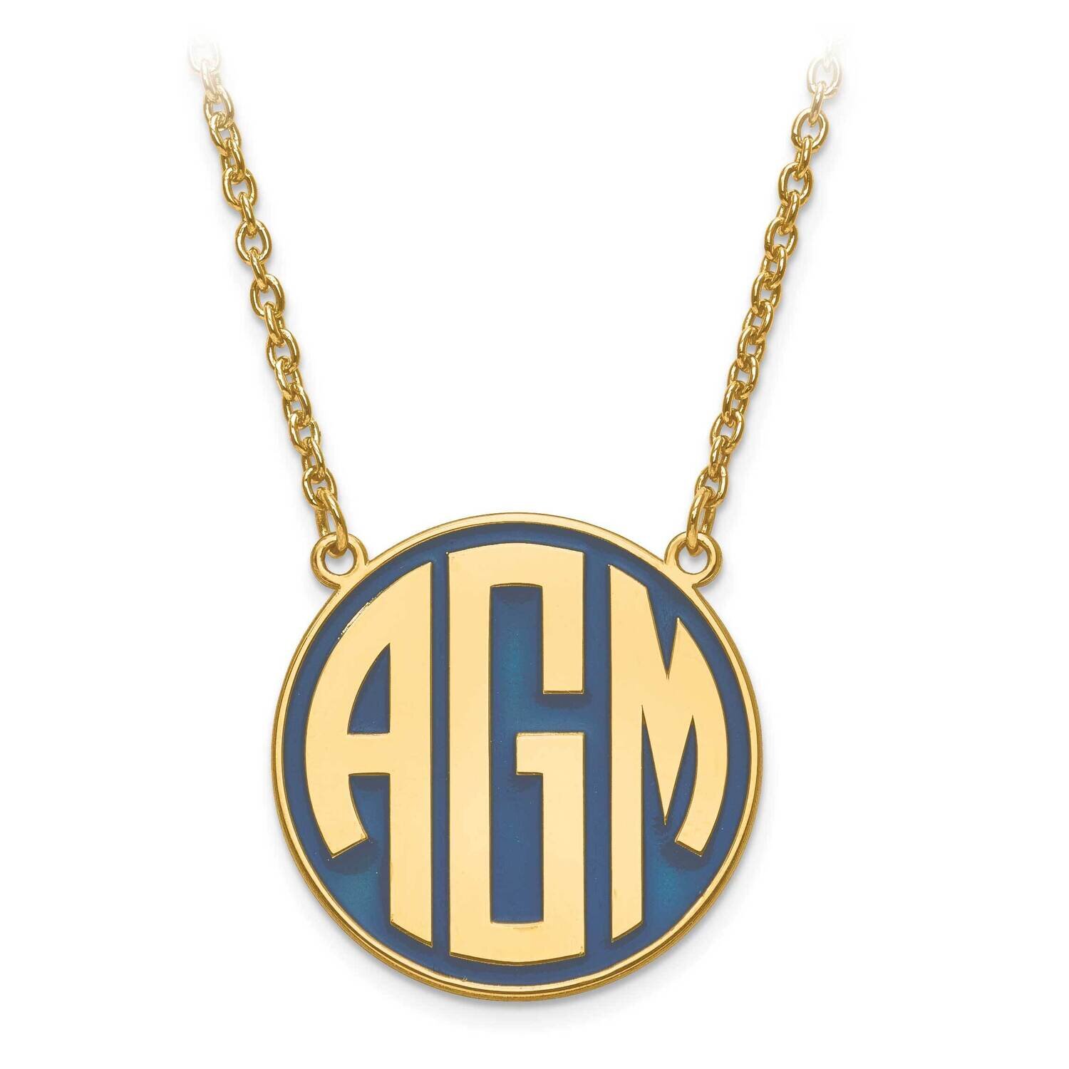 Enameled Block Letter Circle Monogram Plate with Chain Gold-plated Silver XNA592GP