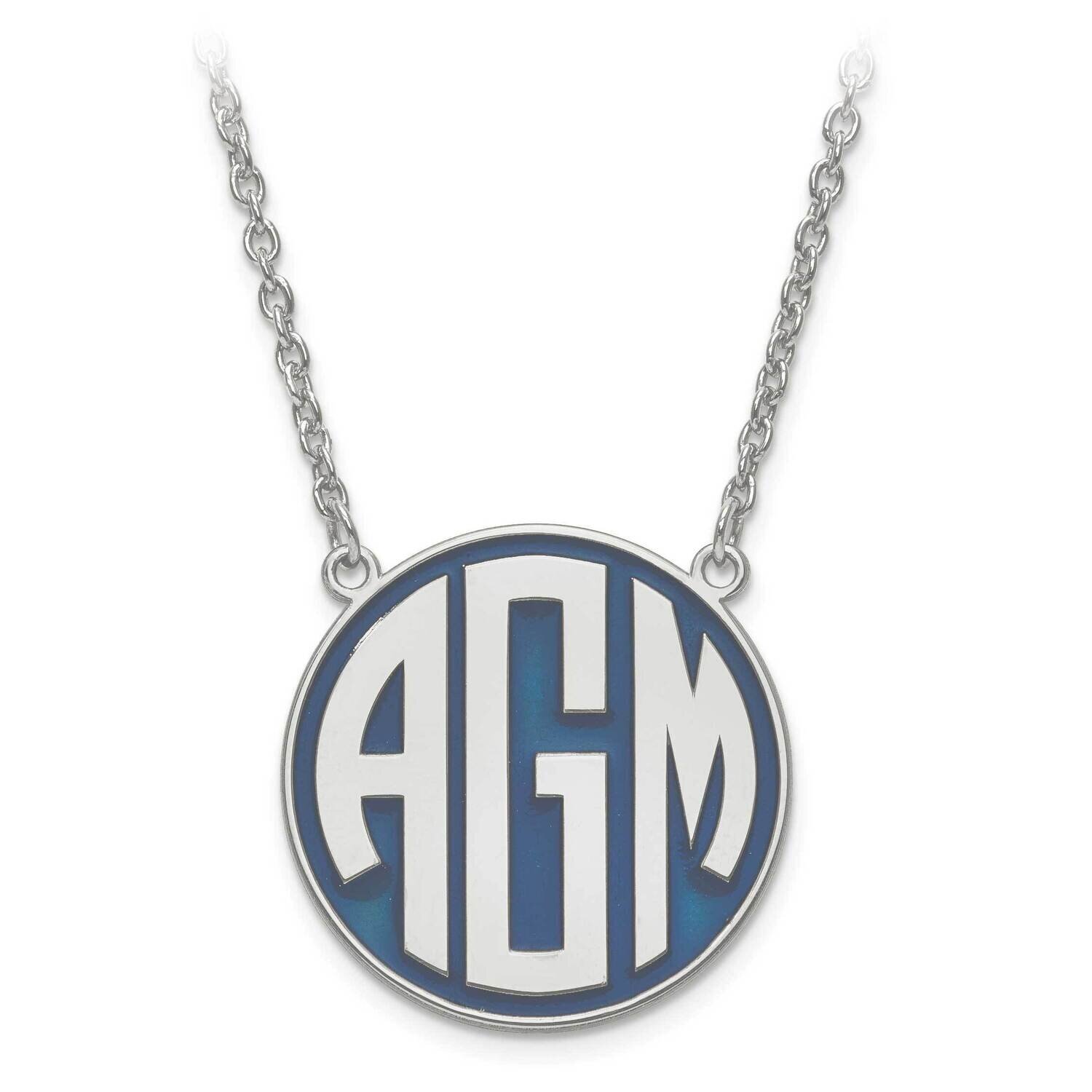 Enameled Block Letter Circle Monogram Plate with Chain Sterling Silver Rhodium-plated XNA592SS