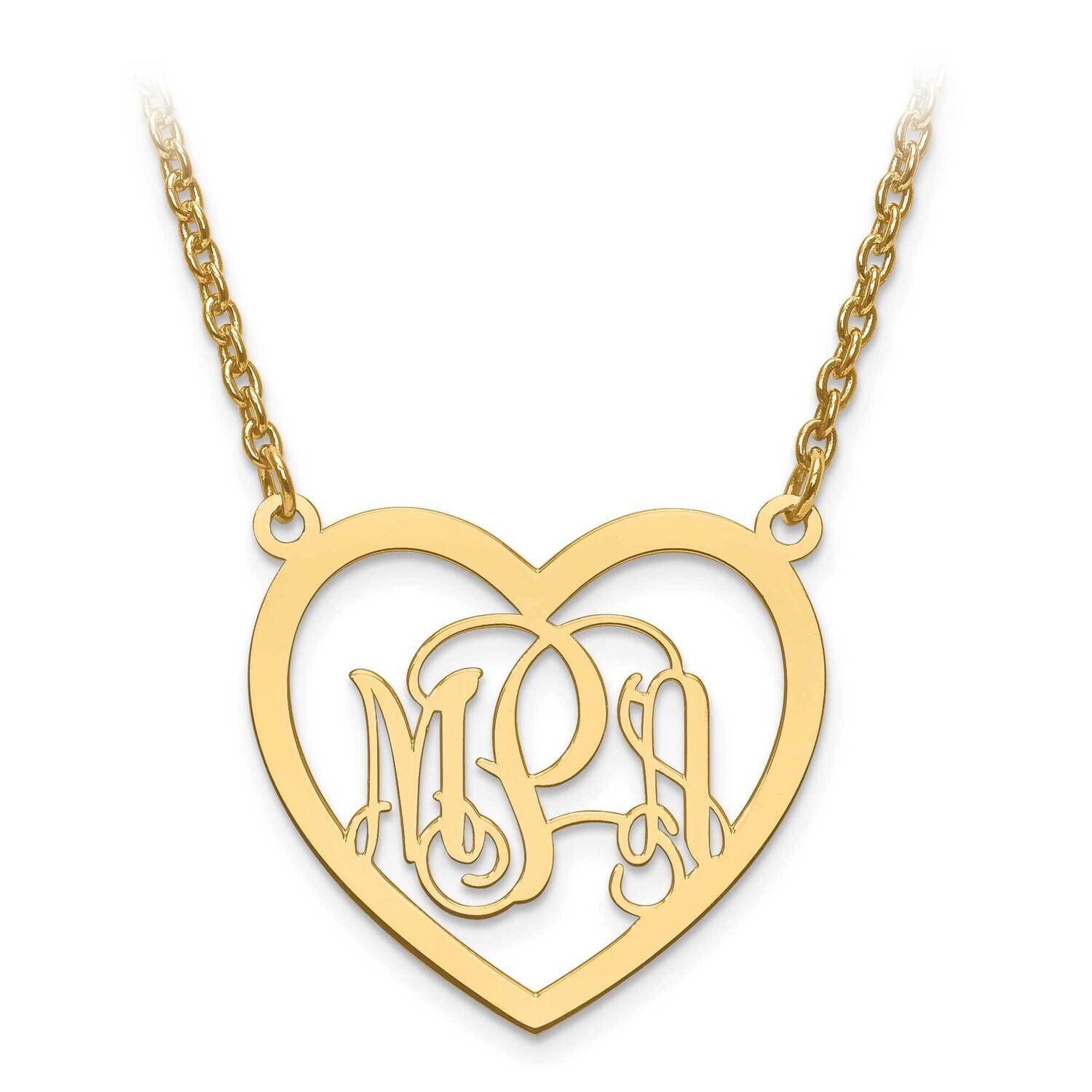 Small Laser Polished Heart Plate Monogram with Chain 14k Gold XNA595Y