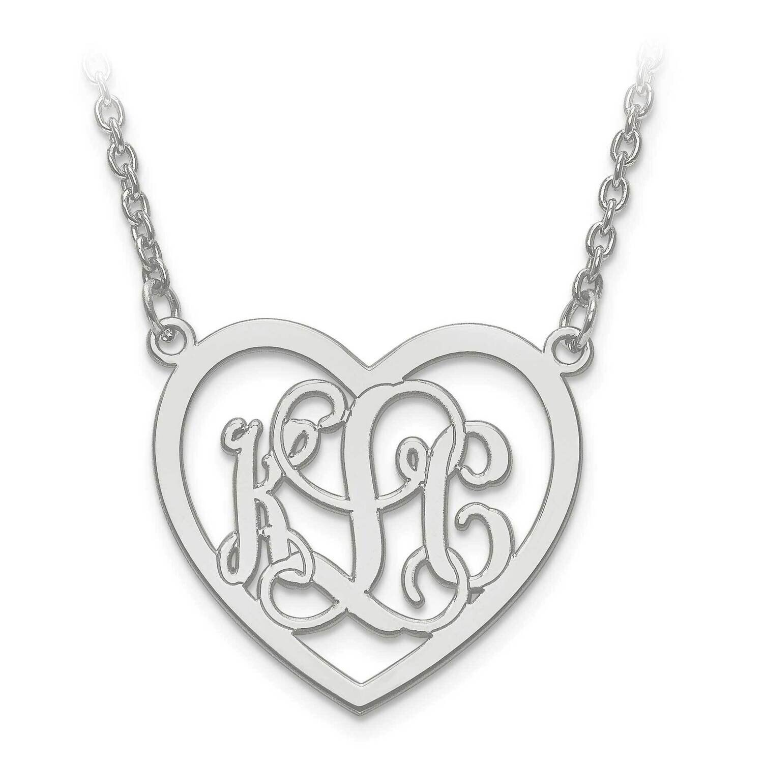 Small Etched Outline Heart Monogram Plate with Chain Sterling Silver Rhodium-plated XNA597SS, MPN: …