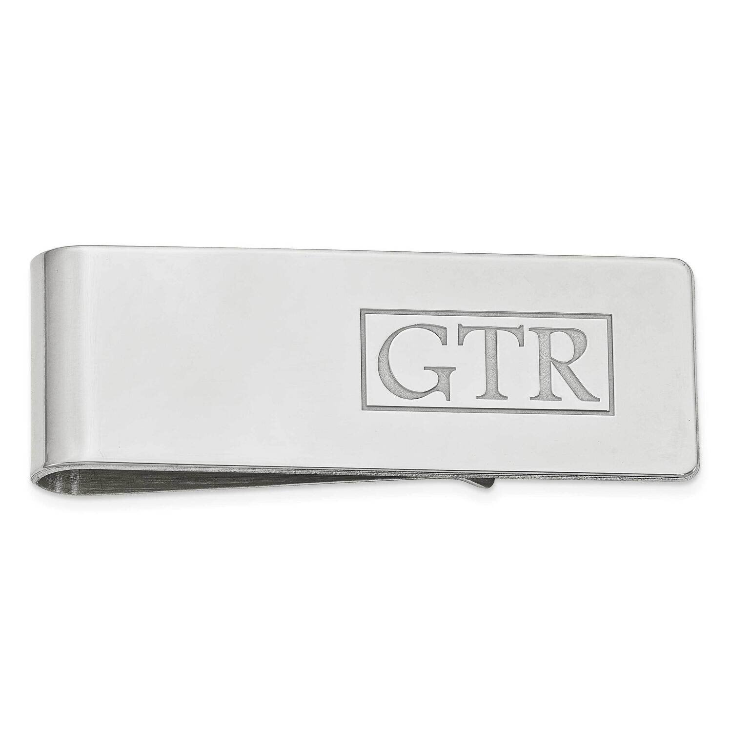 Recessed Letters Polished Monogram Money Clip 14k White Gold XNA605W