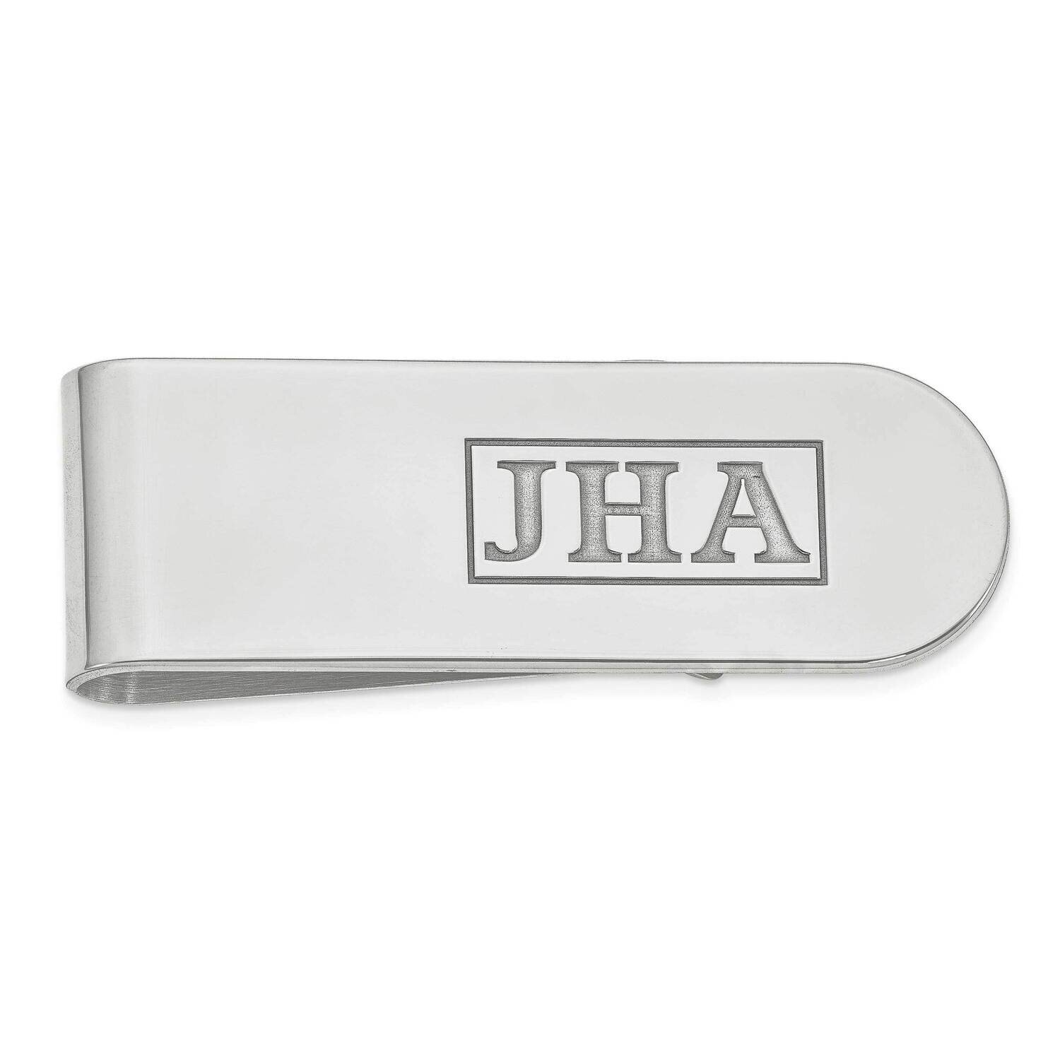 Recessed Letters Polished Monogram Money Clip 14k White Gold XNA606W