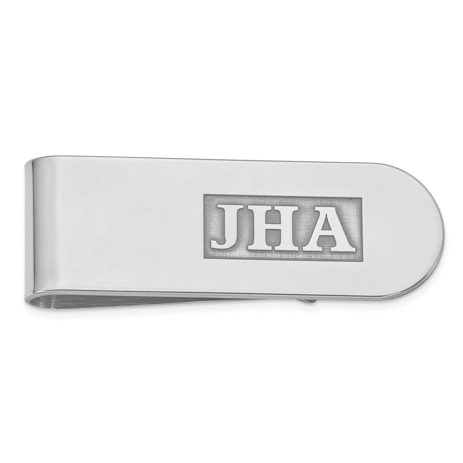 Raised Letters Polished Monogram Money Clip Sterling Silver Rhodium-plated XNA608SS