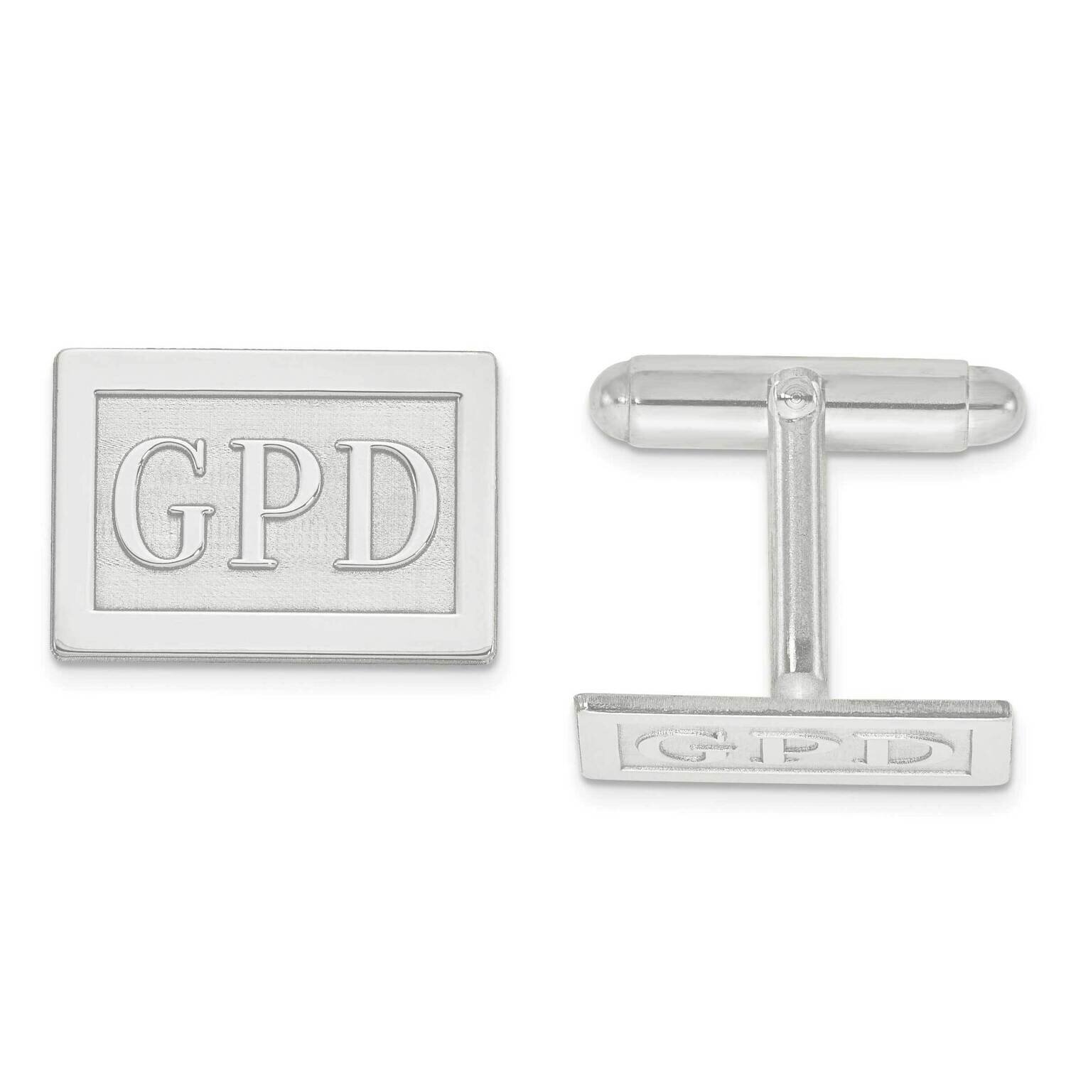 Raised Letters Rectangle Monogram Cuff Links Sterling Silver Rhodium-plated XNA614SS