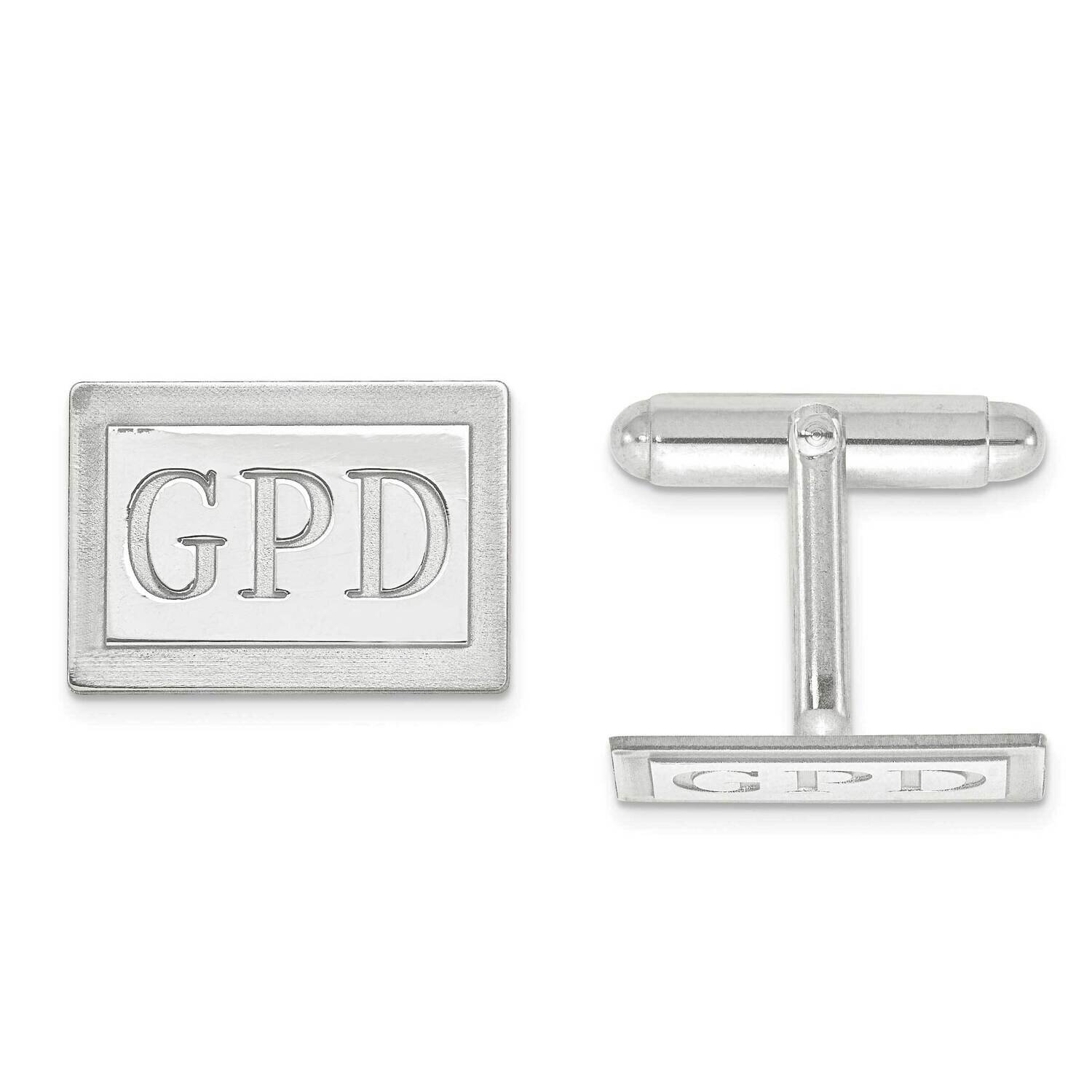 Recess Letters Rectangle Monogram Cuff Links Sterling Silver Rhodium-plated XNA615SS