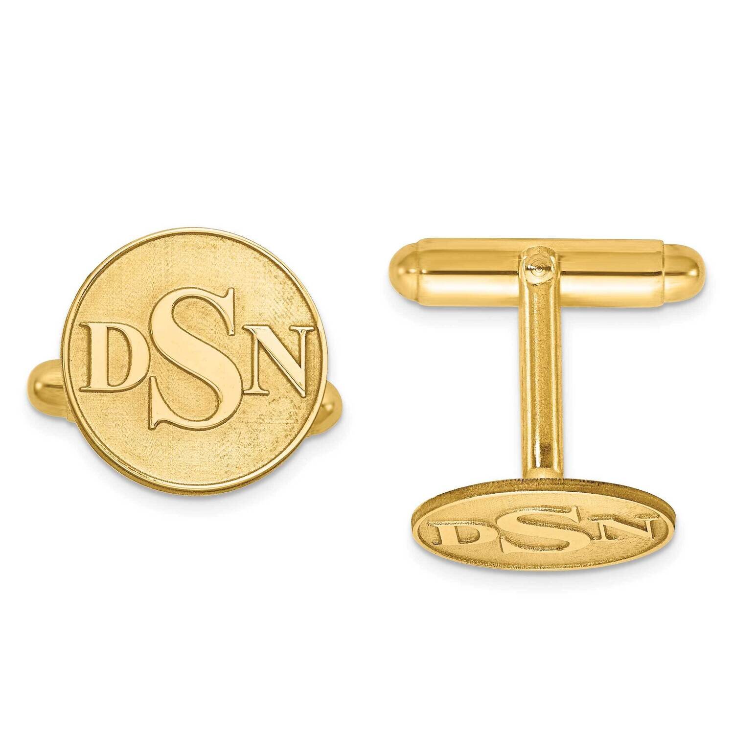 Raised Letters Circle Monogram Cuff Links Gold-plated Silver XNA618GP