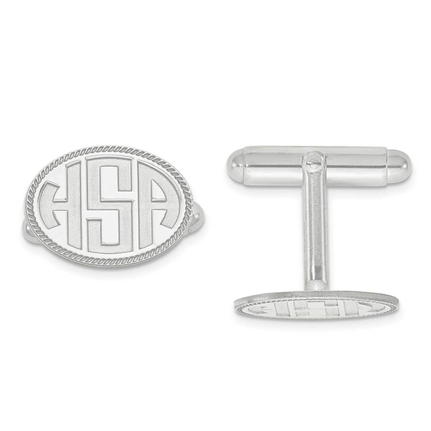 Recessed Letters Oval Border Monogram Cuff Links 14k White Gold XNA624W
