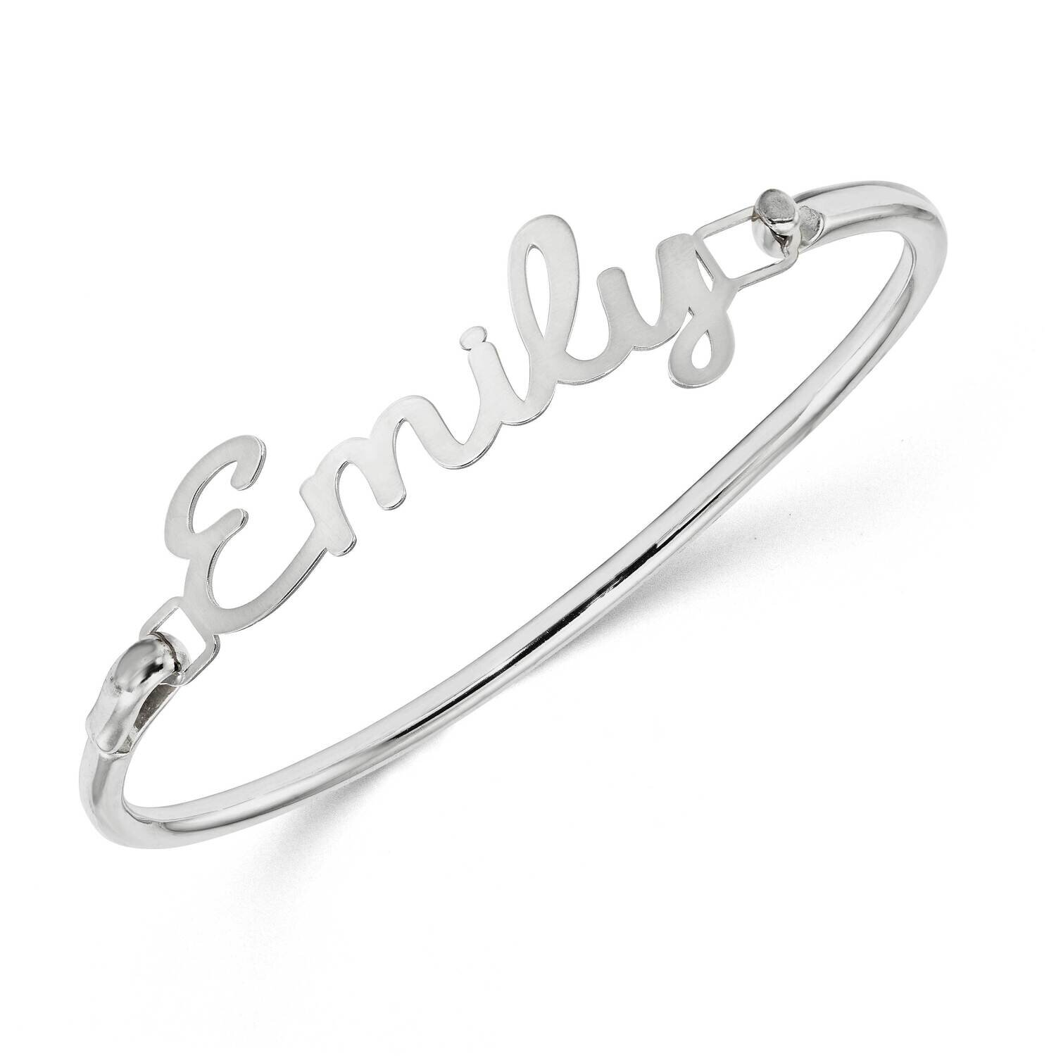 Laser Polished Name Word Plate on Bangle Sterling Silver Rhodium-plated XNA628SS