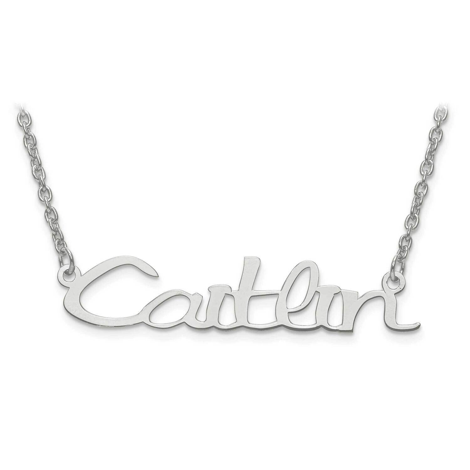 Laser Polished Nameplate with Chain Sterling Silver Rhodium-plated XNA635SS
