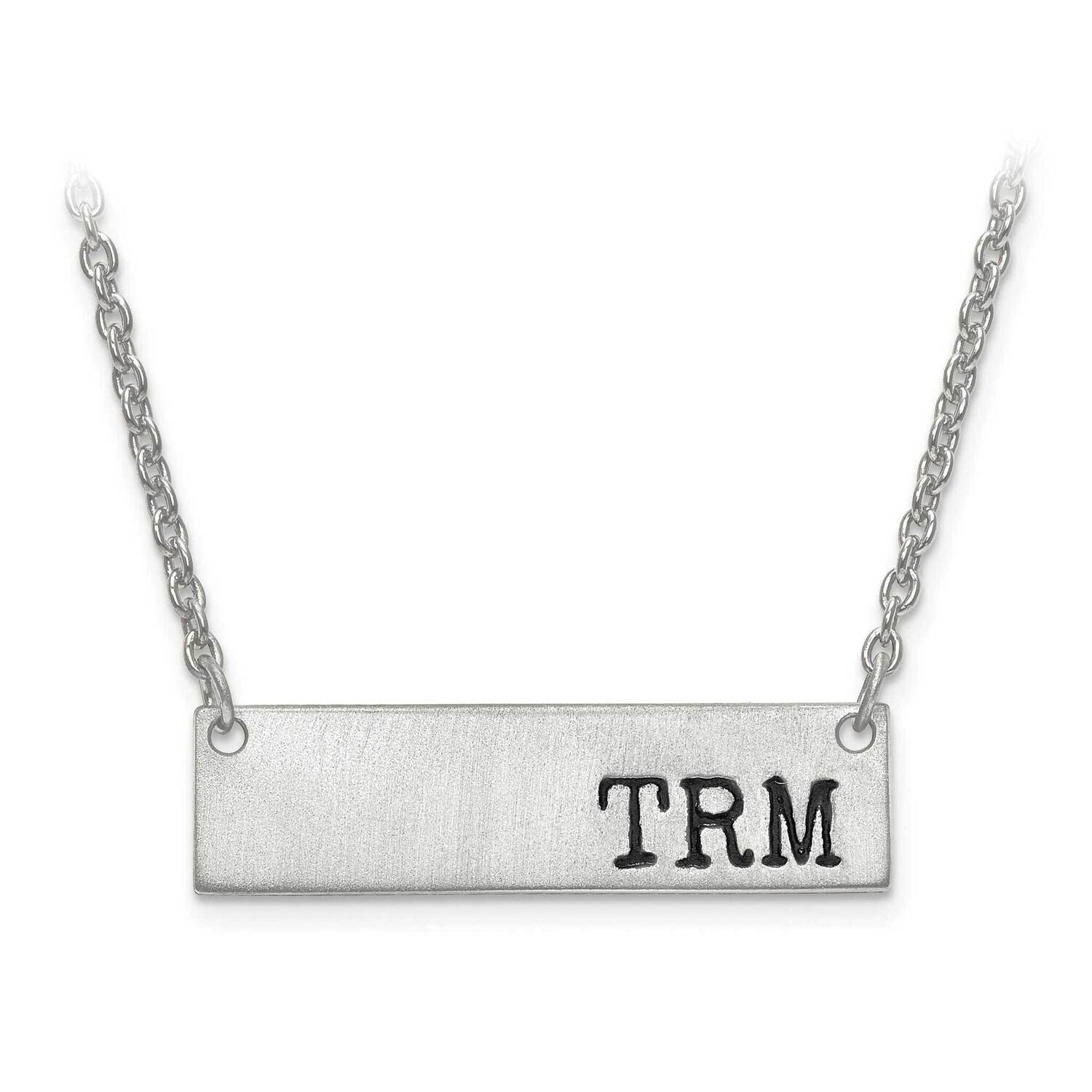 Brushed Antiqued Initial Monogram Bar with Chain Sterling Silver Rhodium-plated XNA646SS