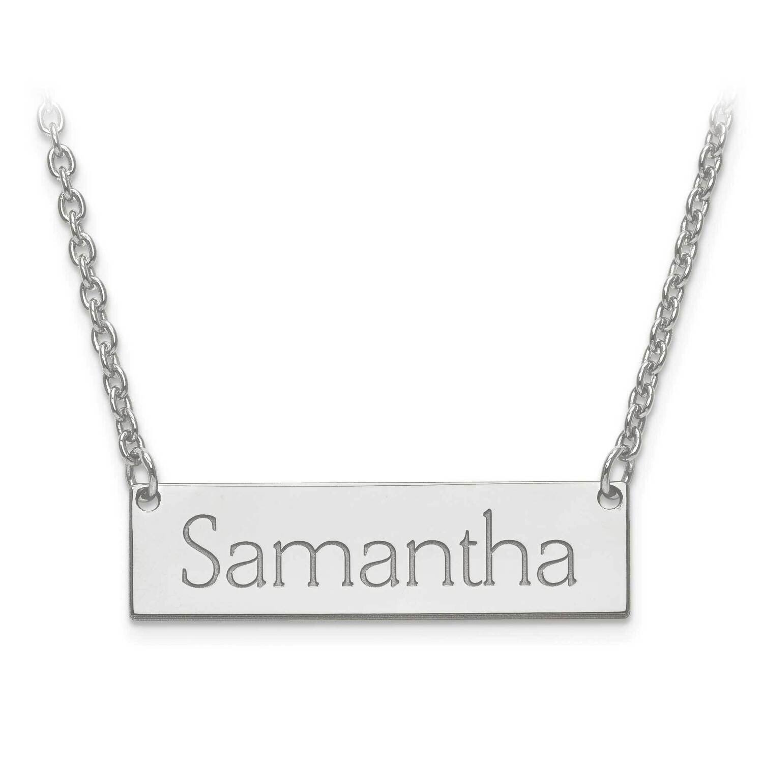Small Recess Letters Polished Name Bar with Chain Sterling Silver Rhodium-plated XNA647SS