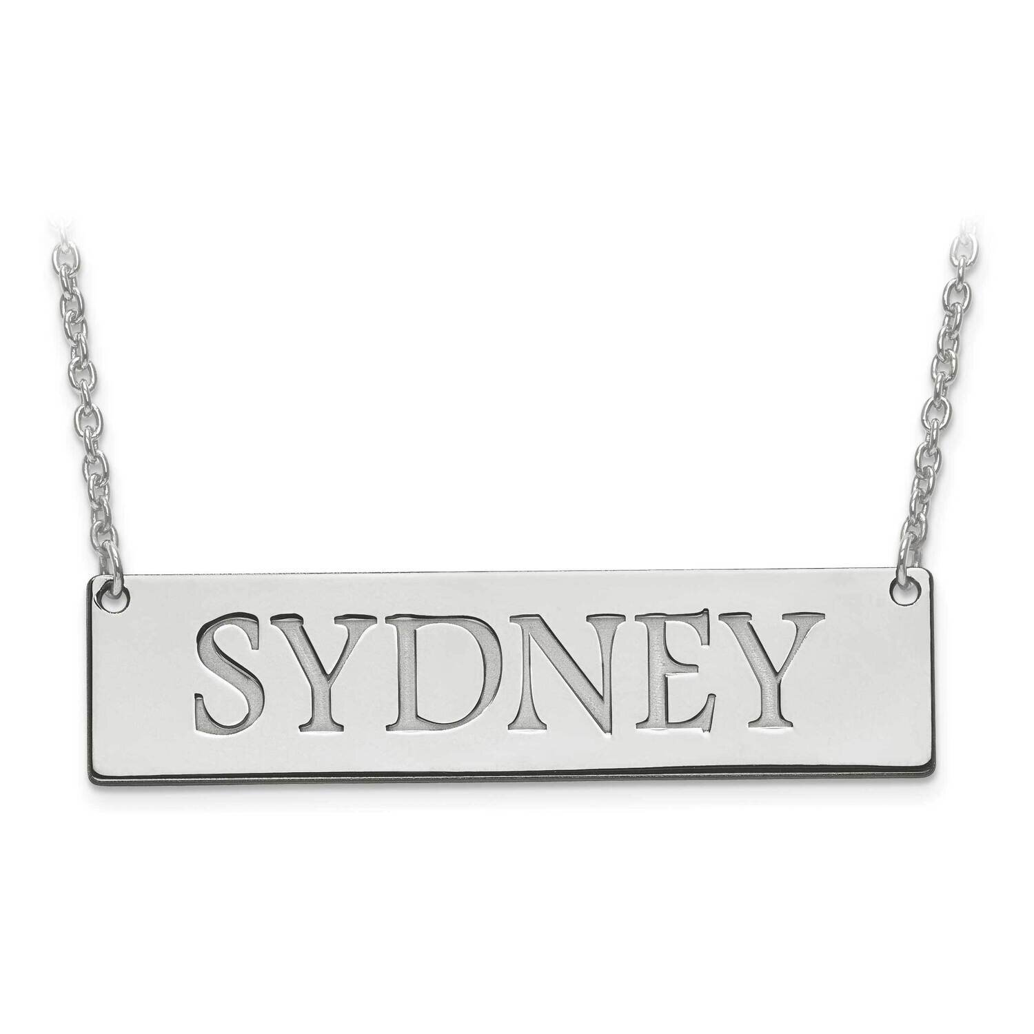Recessed Letters Polished Name Bar with Chain 14k White Gold XNA648W