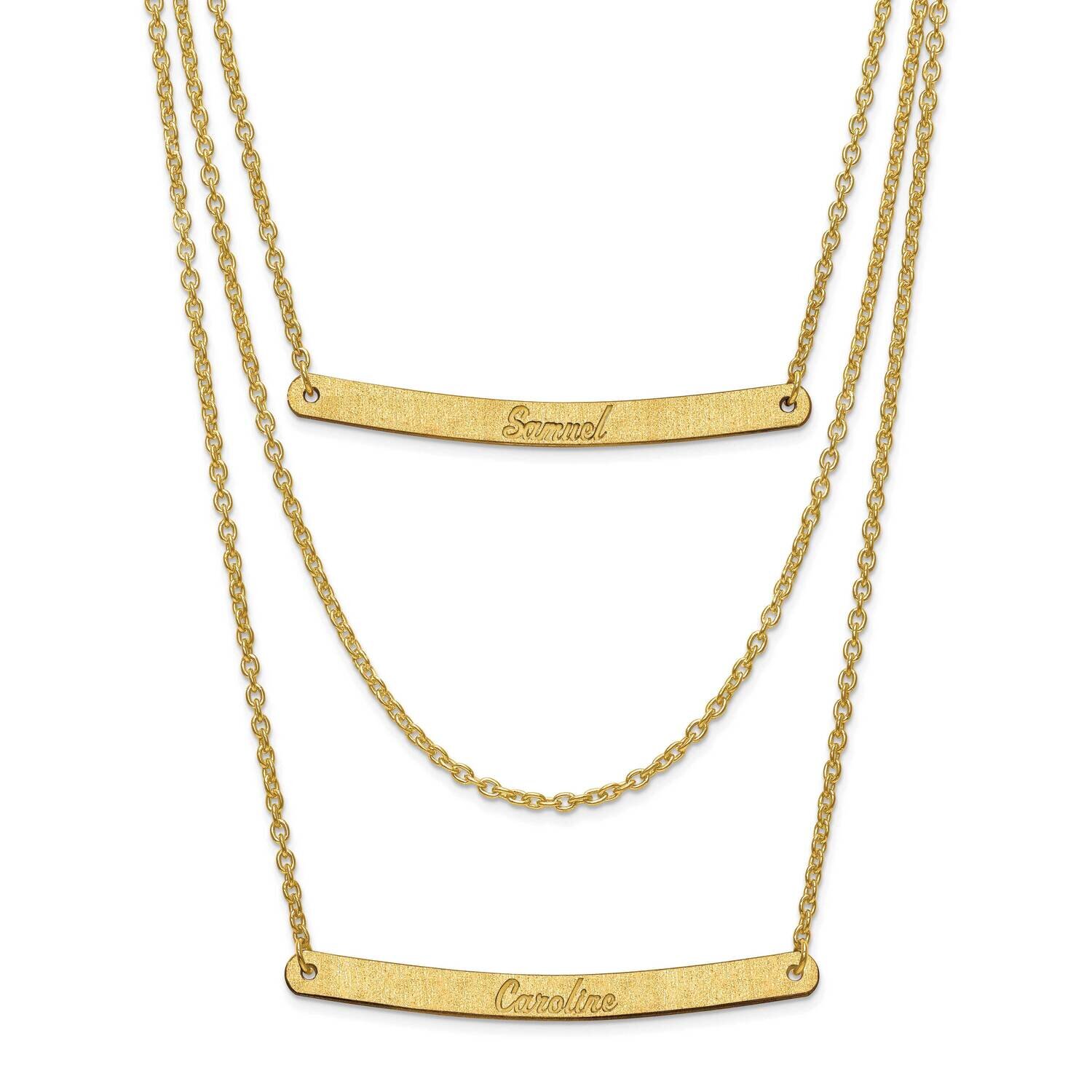 Brushed 3 Chain 2 Bar Name Necklace Gold-plated Silver XNA652GP