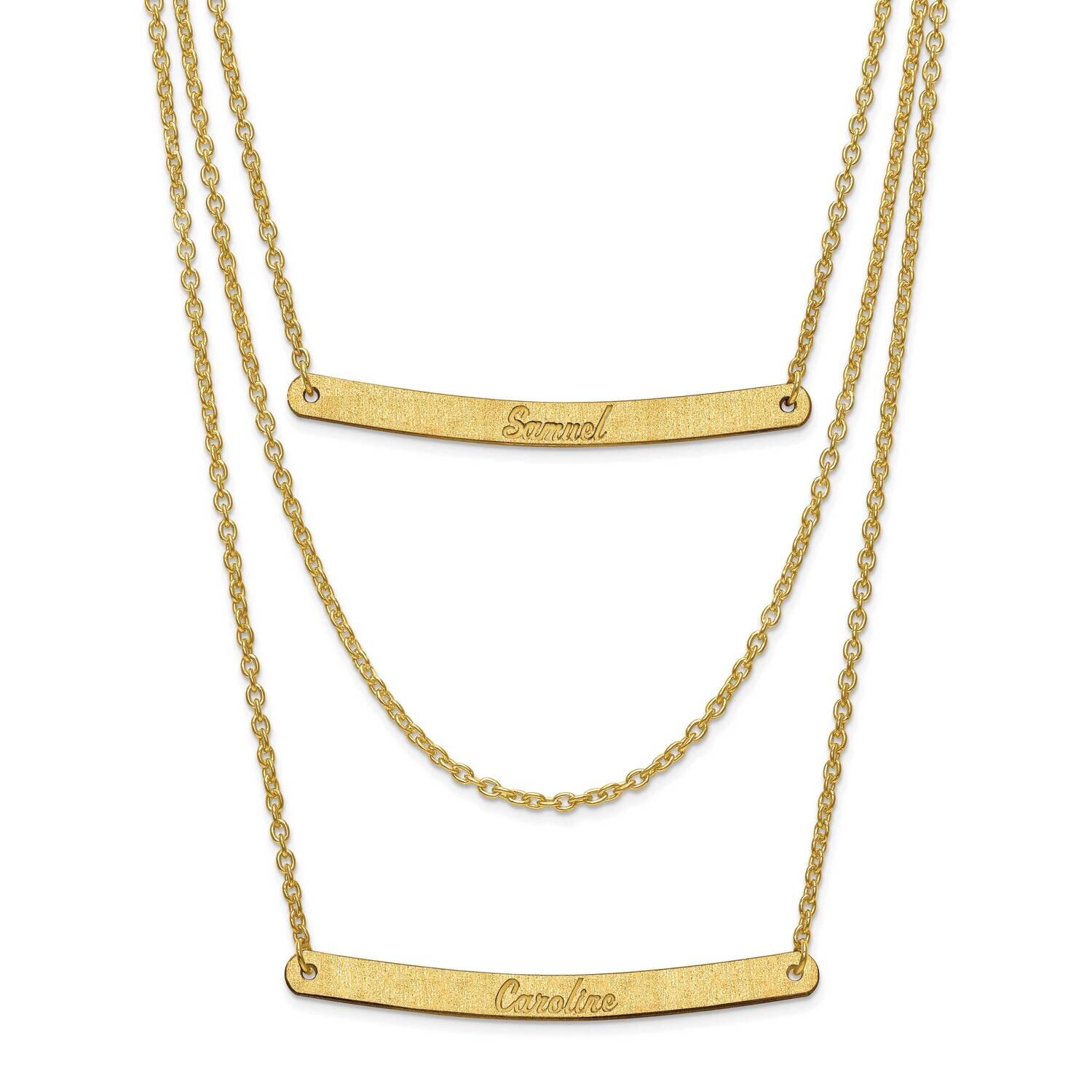 Brushed 3 Chain 2 Bar Name Necklace Gold-plated Silver XNA652GP, MPN: XNA652GP, 191101219955
