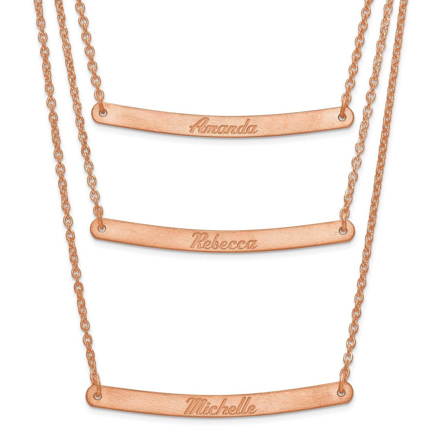 Brushed or Polished 3 Chain 3 Bar Name Necklace 14k Rose Gold XNA653R, MPN: XNA653R,