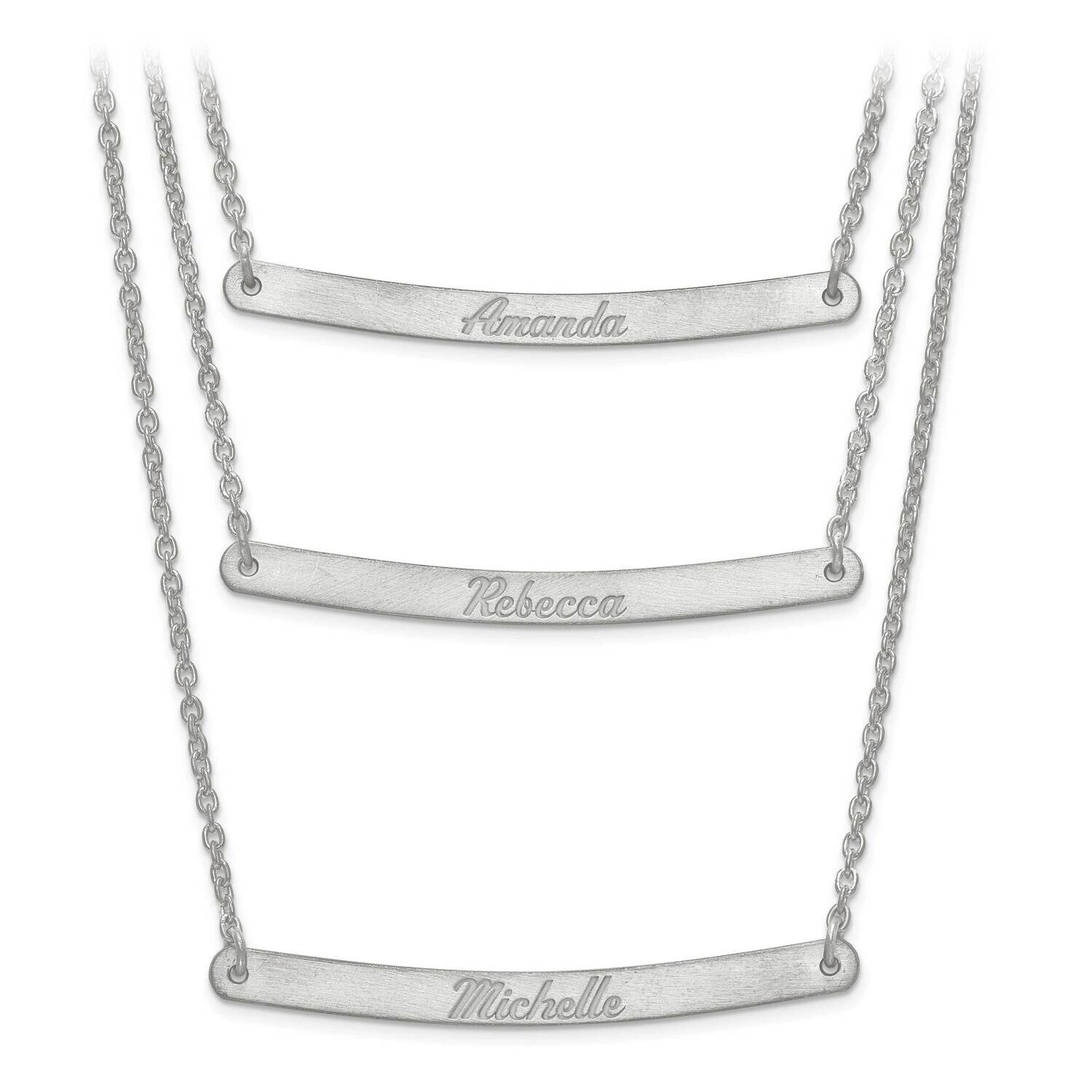 Brushed 3 Chain 3 Bar Name Necklace Sterling Silver Rhodium-plated XNA653SS
