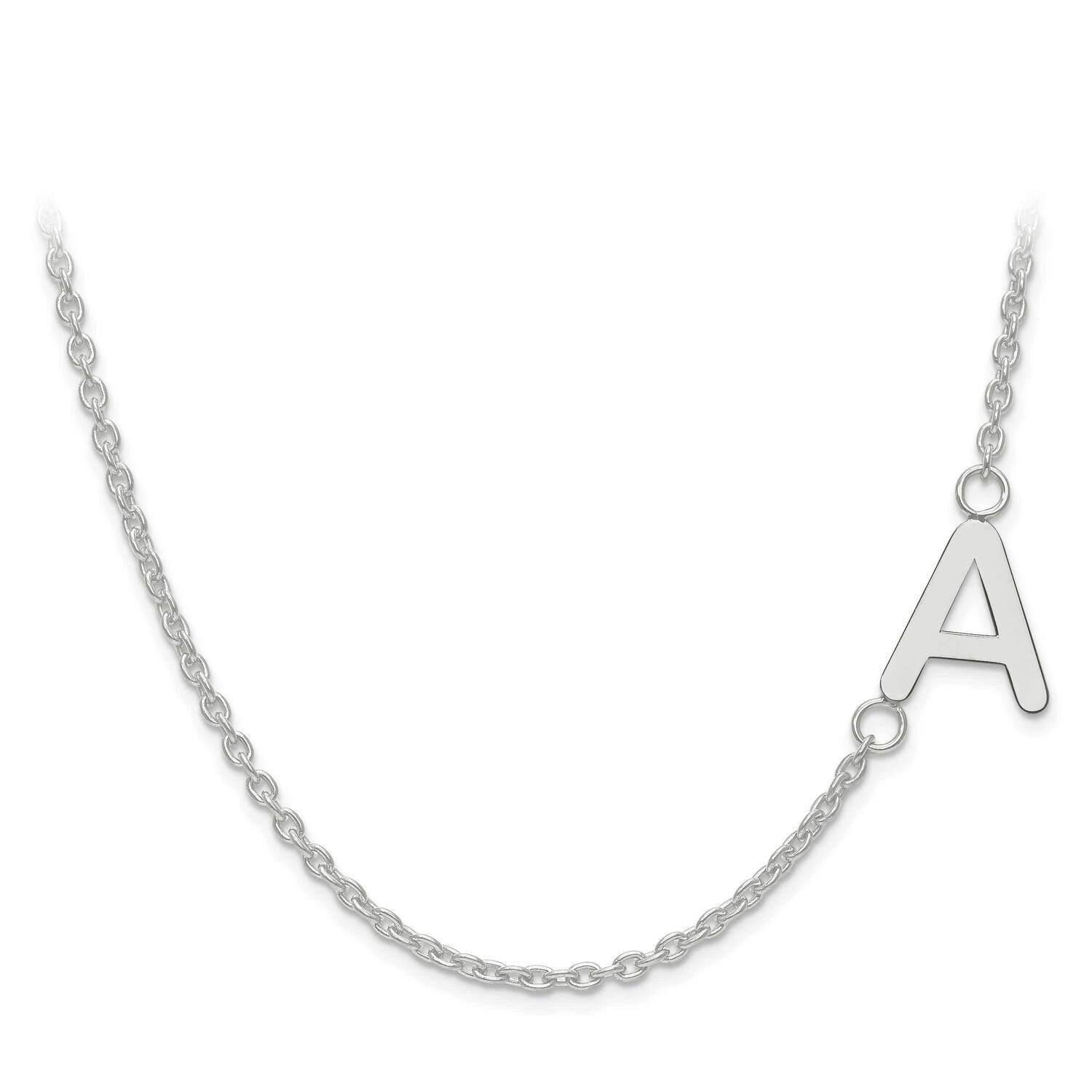 S Laser Sideways Letter Initial Offset Necklace with Chain Sterling Silver Rhodium-plated XNA660SS
