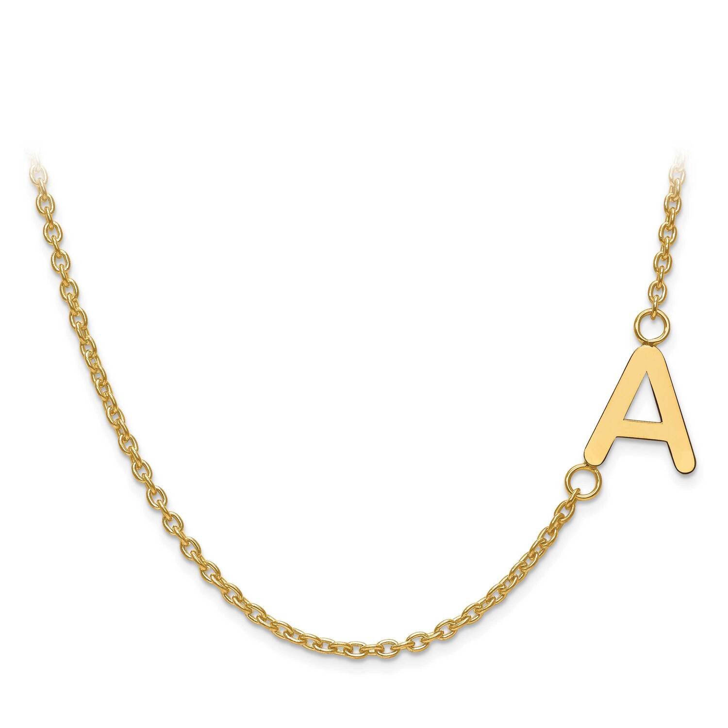 Sideways Letter Initial Offset Necklace with Chain 14k Gold Laser Polished XNA660Y