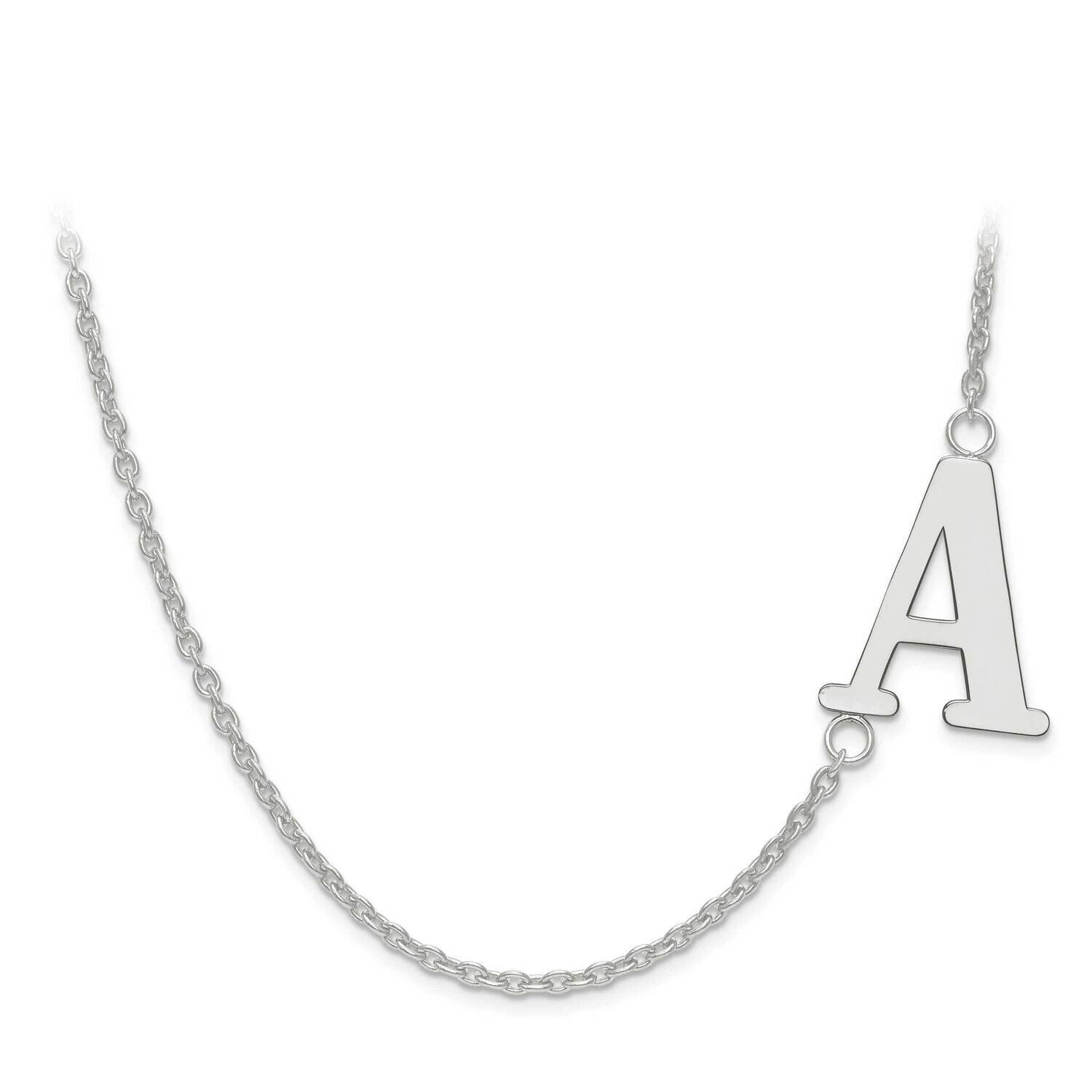 Laser Sideways Letter Initial Offset Necklace with Chain Sterling Silver Rhodium-plated XNA661SS