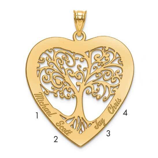 Laser Polished Family Tree Heart Pendant Gold-plated Silver XNA668GP, MPN: XNA668GP,