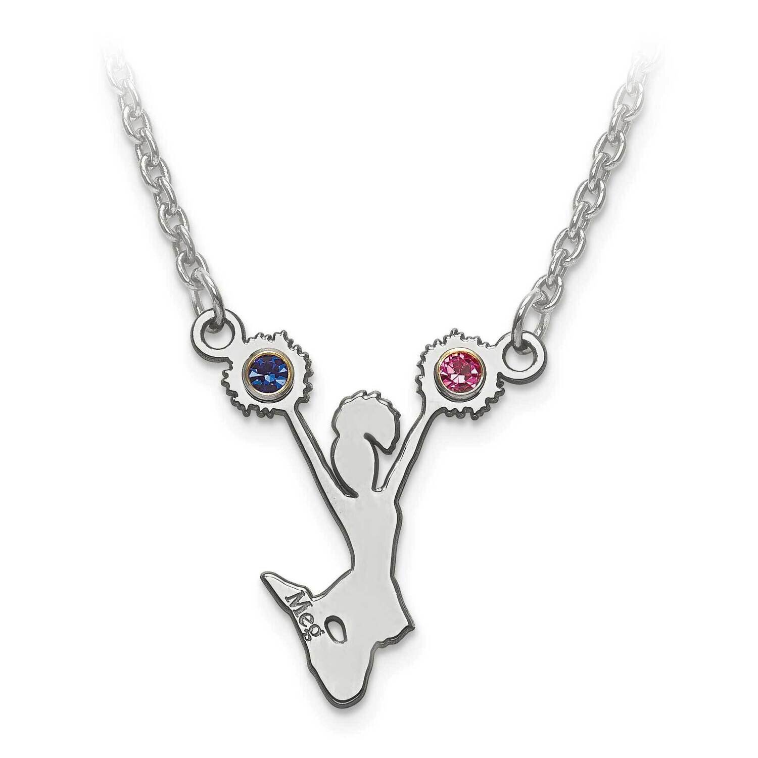 Laser Crystal Cheerleader Name Pendant with Chain Sterling Silver Rhodium-plated XNA699SS