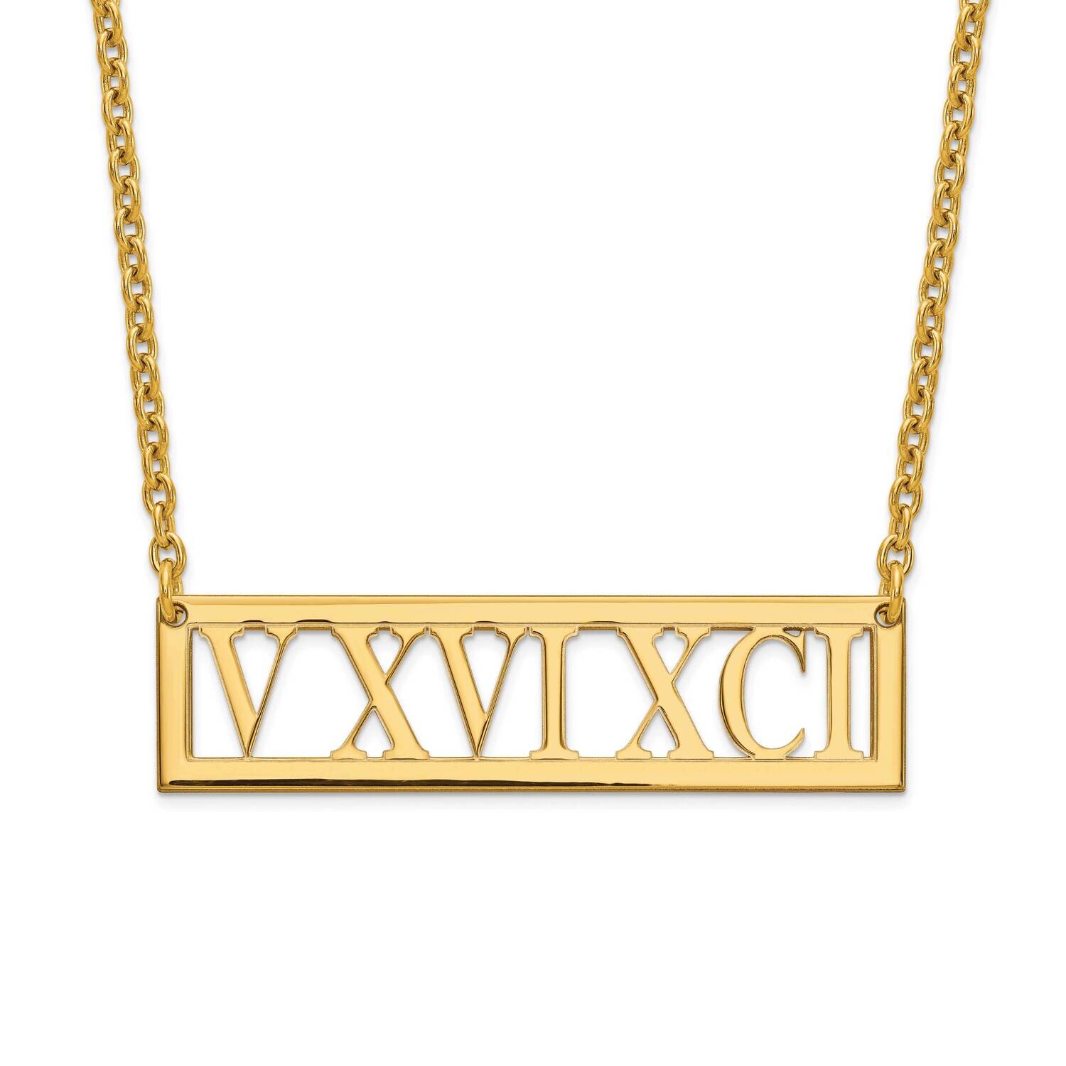 Roman Numeral Bar Necklace Gold Plated Sterling Silver XNA729GP