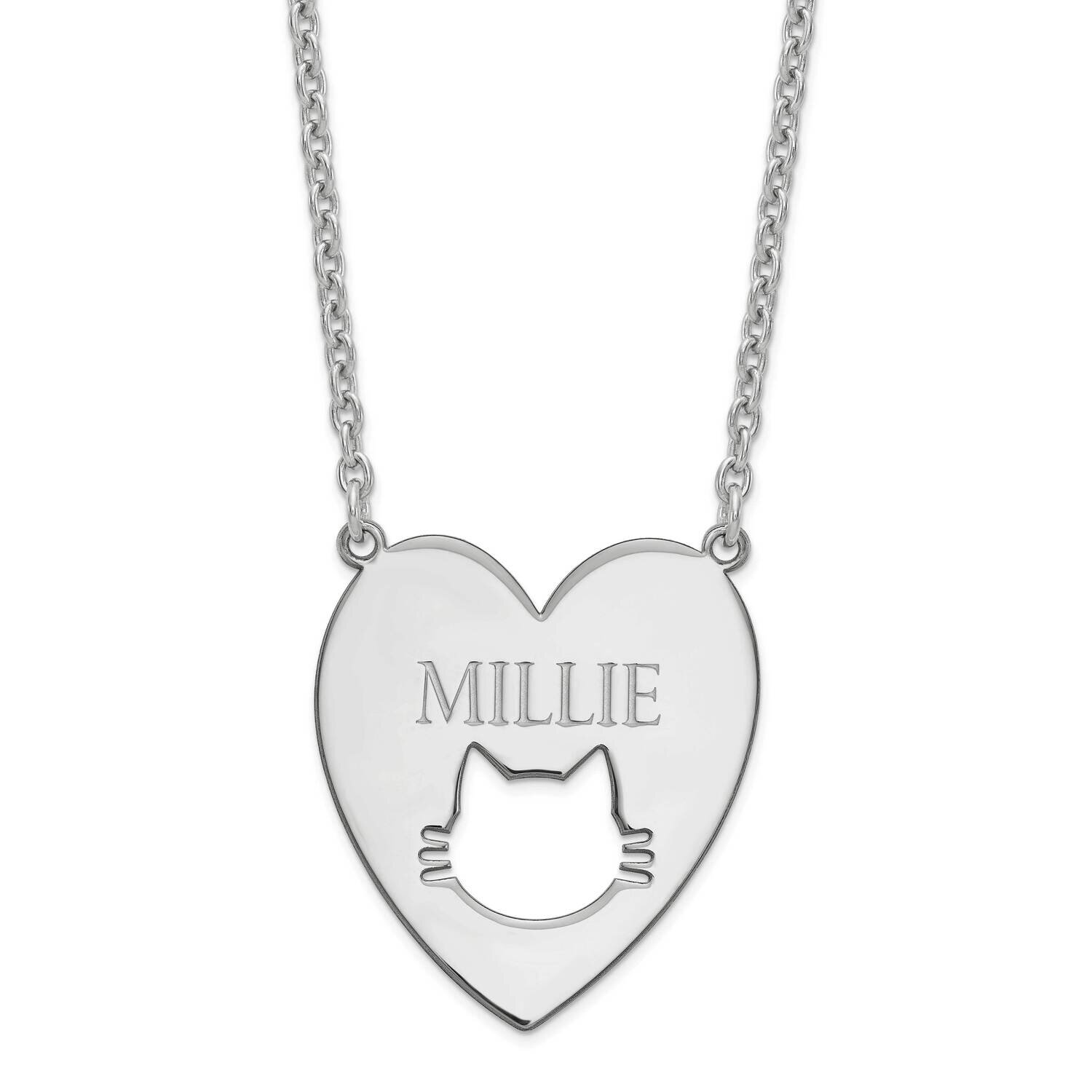 Heart with Cat Face Necklace Sterling Silver Rhodium-plated XNA780SS