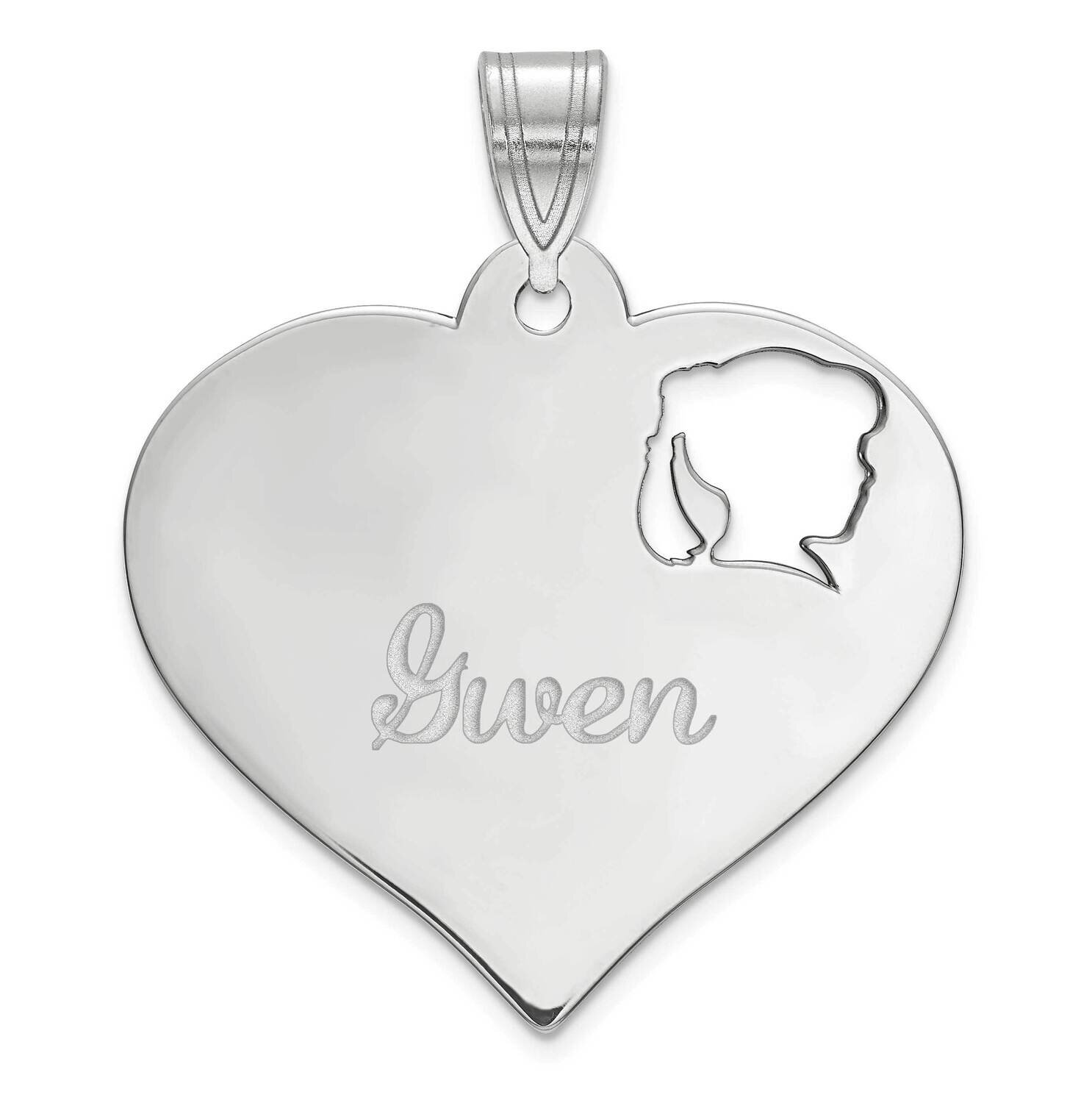 Heart with Girl Head Cutout Sterling Silver Rhodium-plated XNA790SS, MPN: XNA790SS, 191101671517
